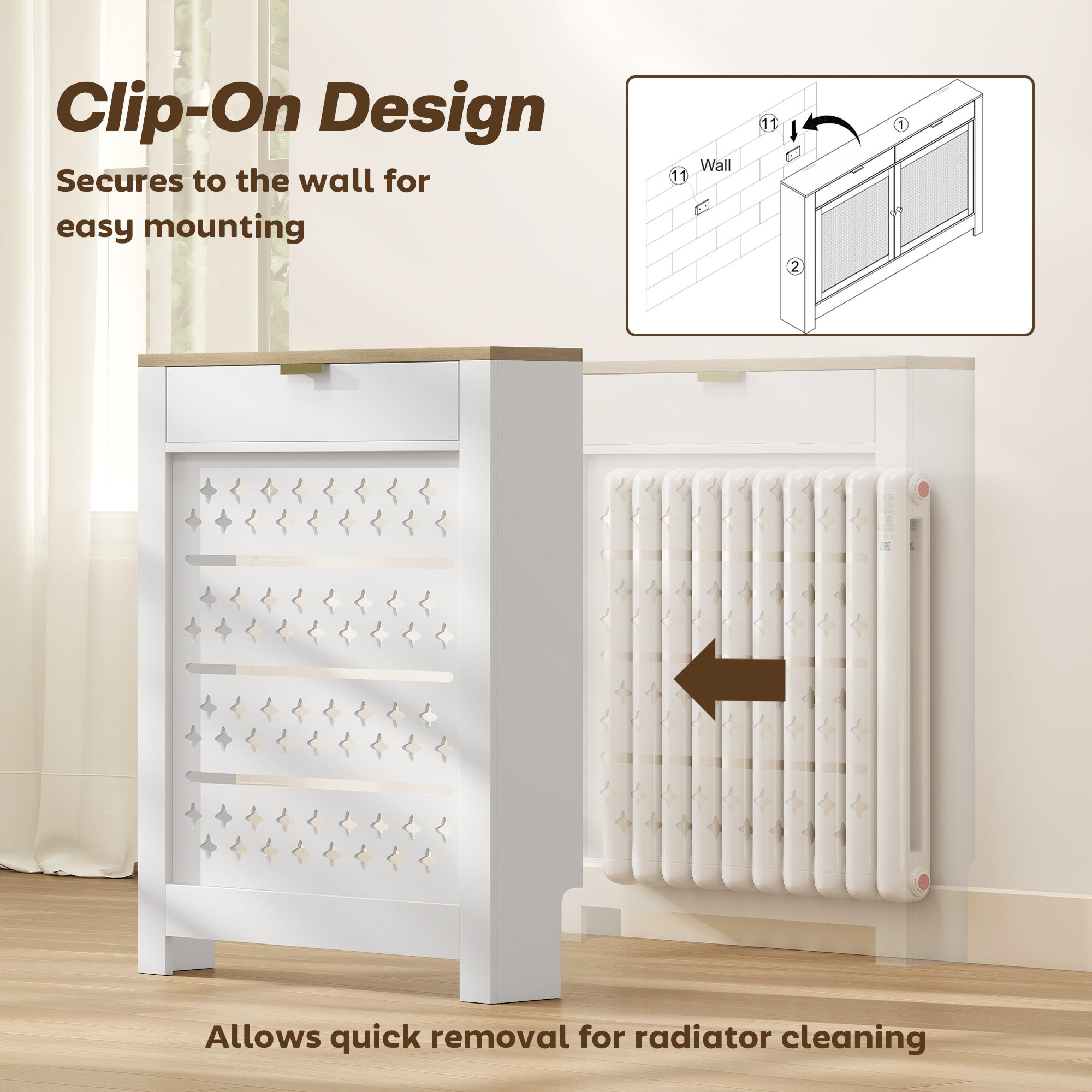 HOMCOM 78 x 19 cm Minimal Radiator Cover, with Drawer - White