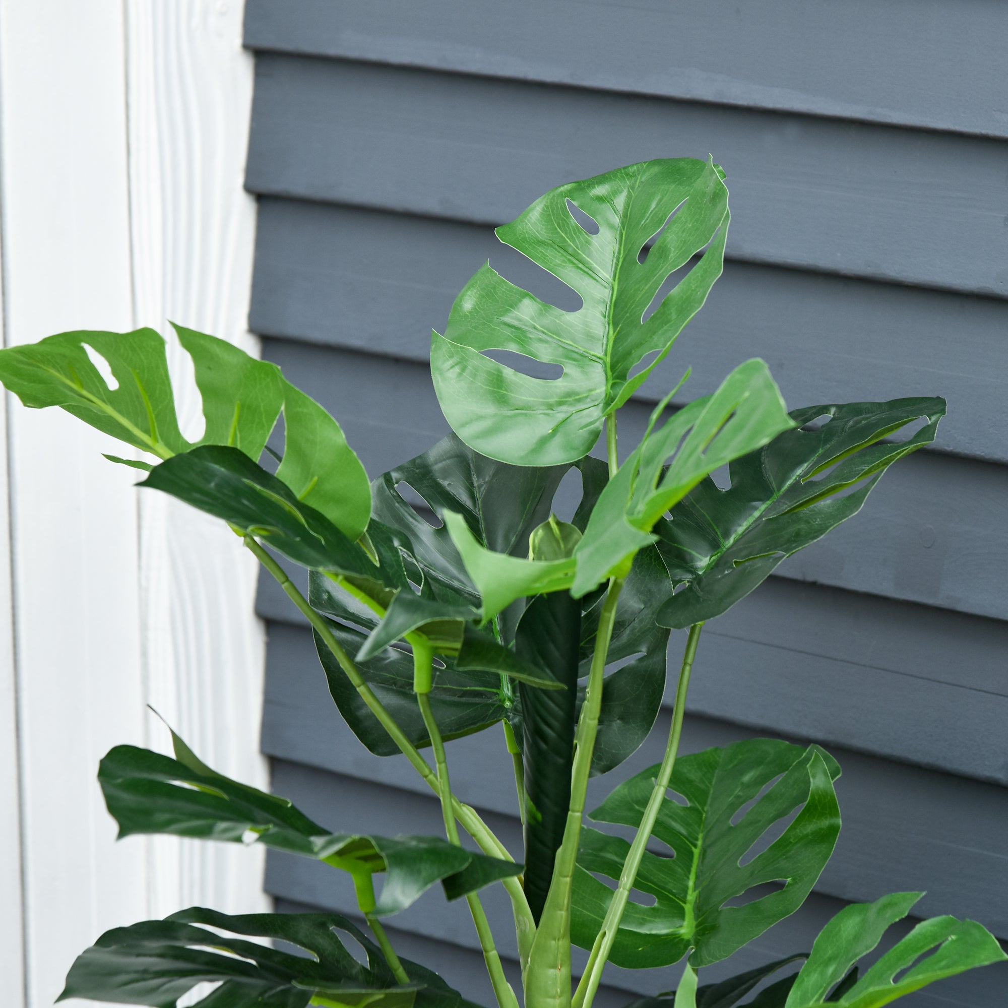 Outsunny 100cm/3.3FT Artificial Monstera Tree Decorative Cheese Plant 21 Leaves with Nursery Pot, Fake Tropical Palm Tree for Indoor Outdoor D\'c3\'a9cor, Set of 2