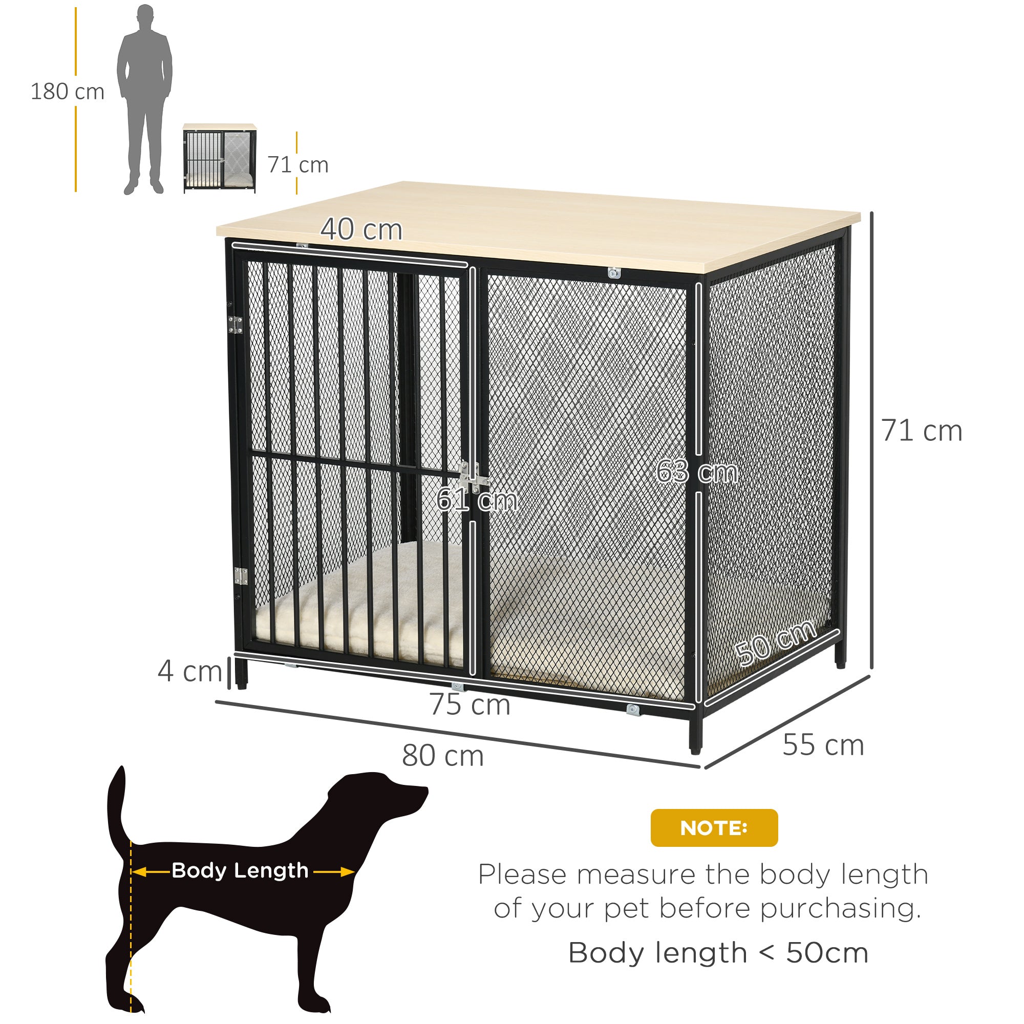 PawHut Dog Cage Side Table, with Cushion, for Small and Medium Dogs