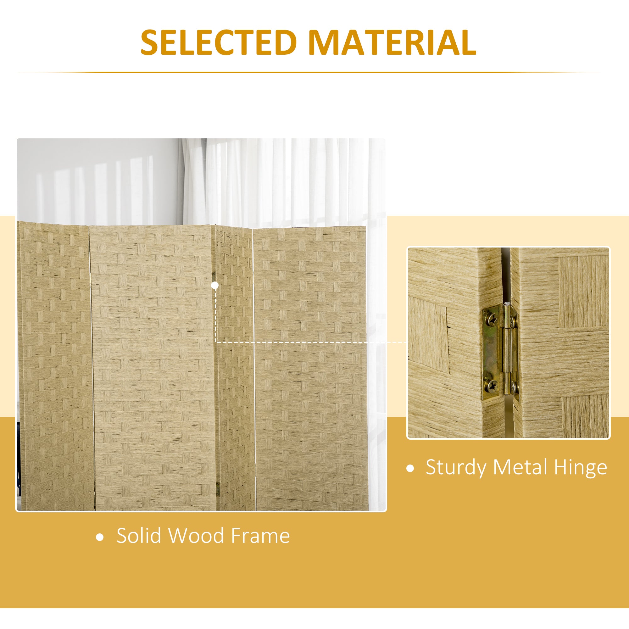 HOMCOM 4-Panel Room Dividers, Wave Fibre Freestanding Folding Privacy Screen Panels, Partition Wall Divider for Indoor Bedroom Office, 170\'c2\'a0cm, Brown