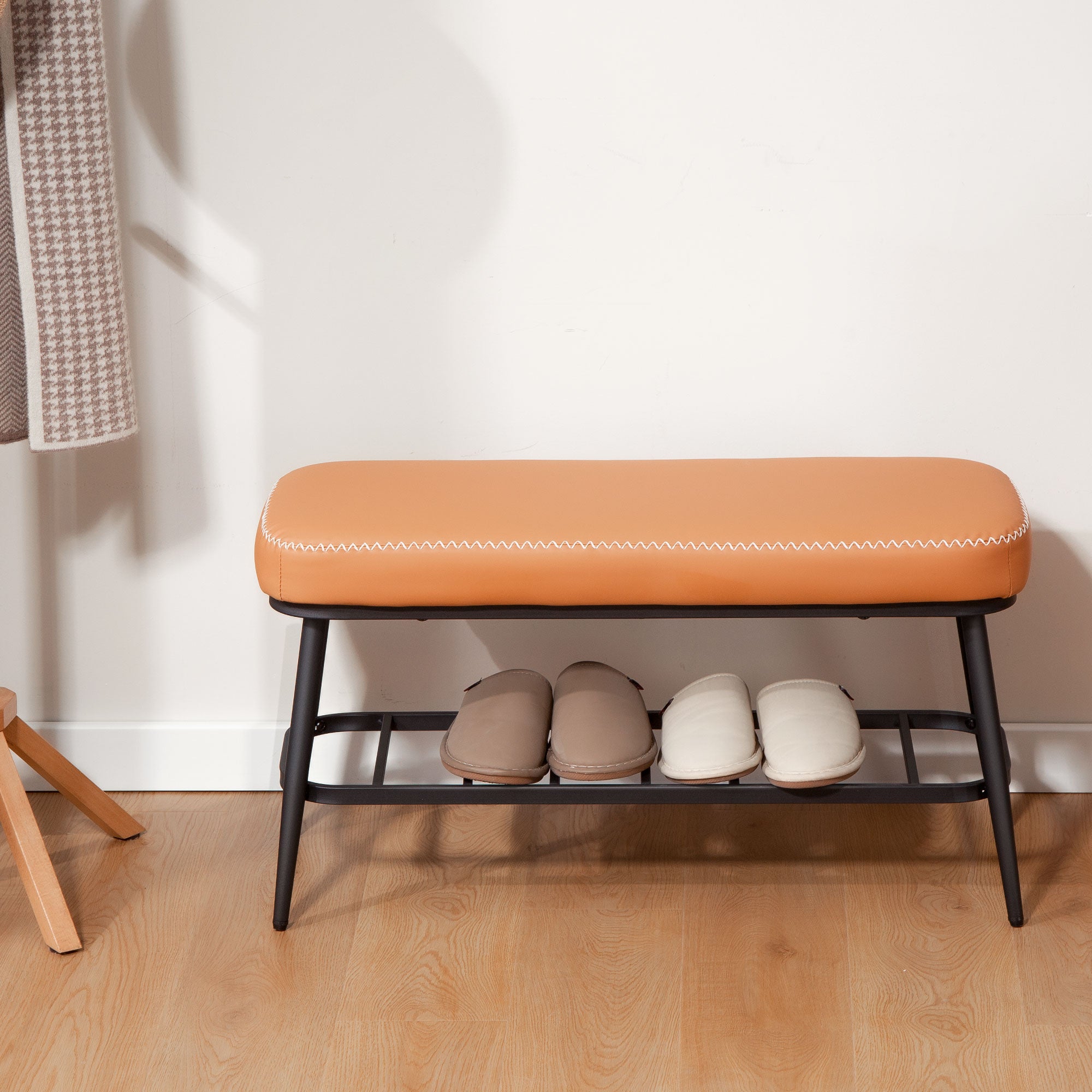 HOMCOM PU Leather Shoe Storage Bench - Brown