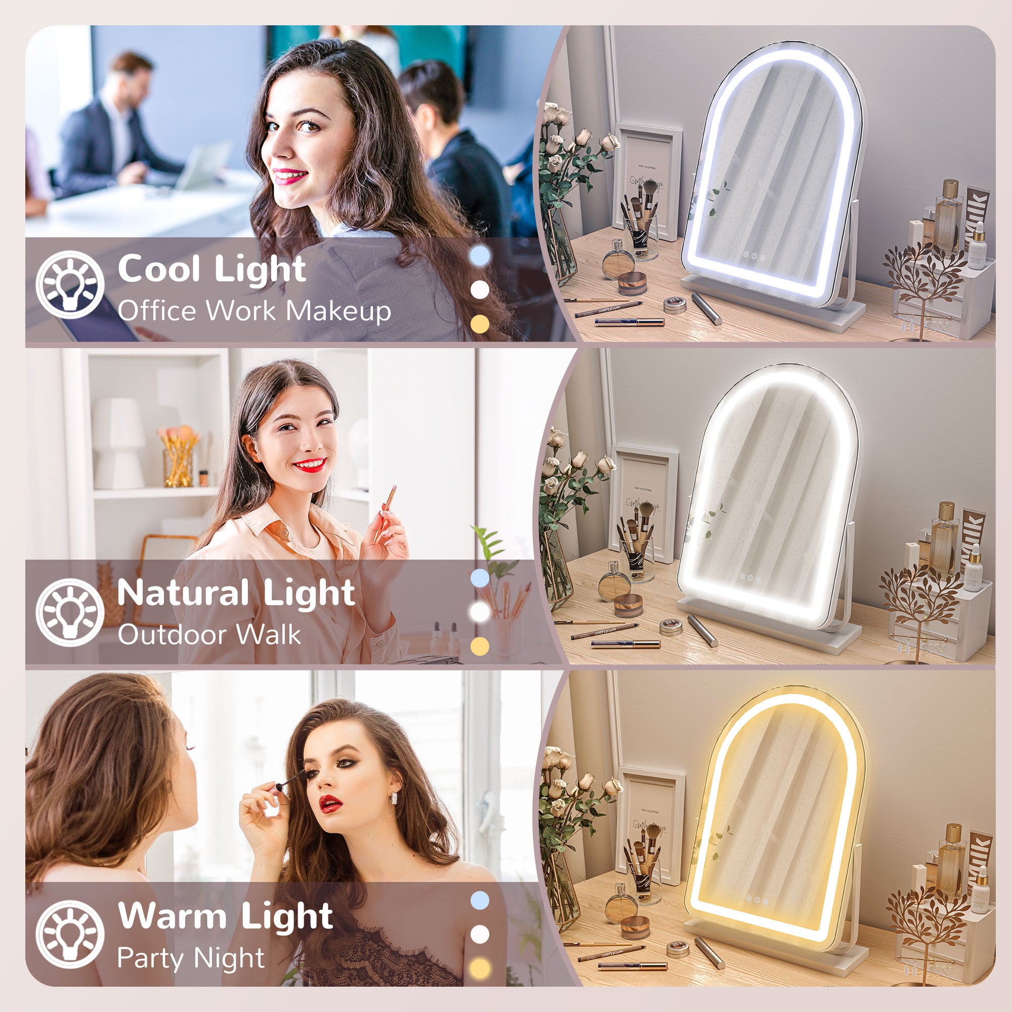 HOMCOM LED Vanity Mirror with Lights, 43 x 59cm Lighted Makeup Mirror with 3 Colour, 360\'c2\'b0 Rotation, Touch Screen, for Bedroom and Dressing Room, White