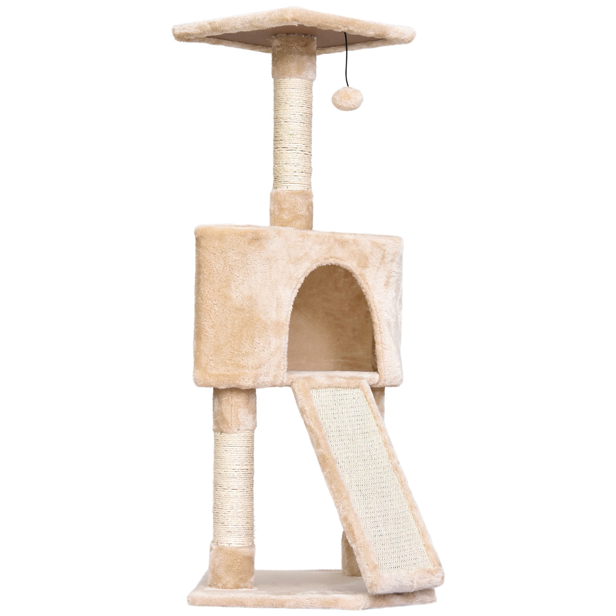 PawHut Corner Cat Tree for Indoor Cats, Kitten Tower with Scratching Post House Ladder Toy - Beige
