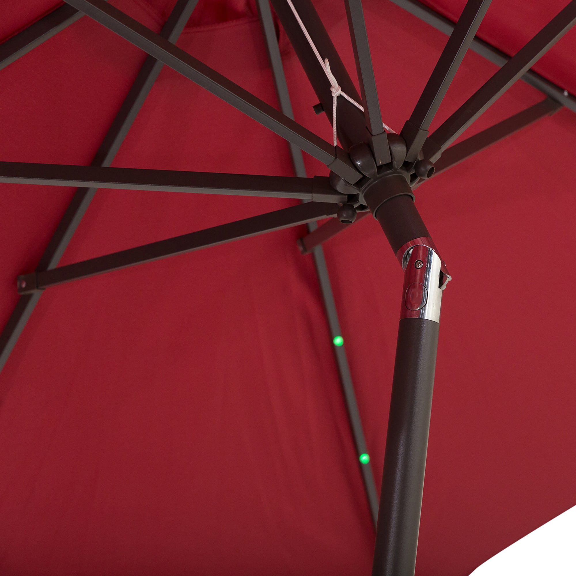 Outsunny Φ2.7m Garden 24 LED Light Parasol Solar Outdoor Tilt Sun Umbrella Patio Club Party Event Manual Sun Shade w/ Hand Crank and 8 Ribs, Red