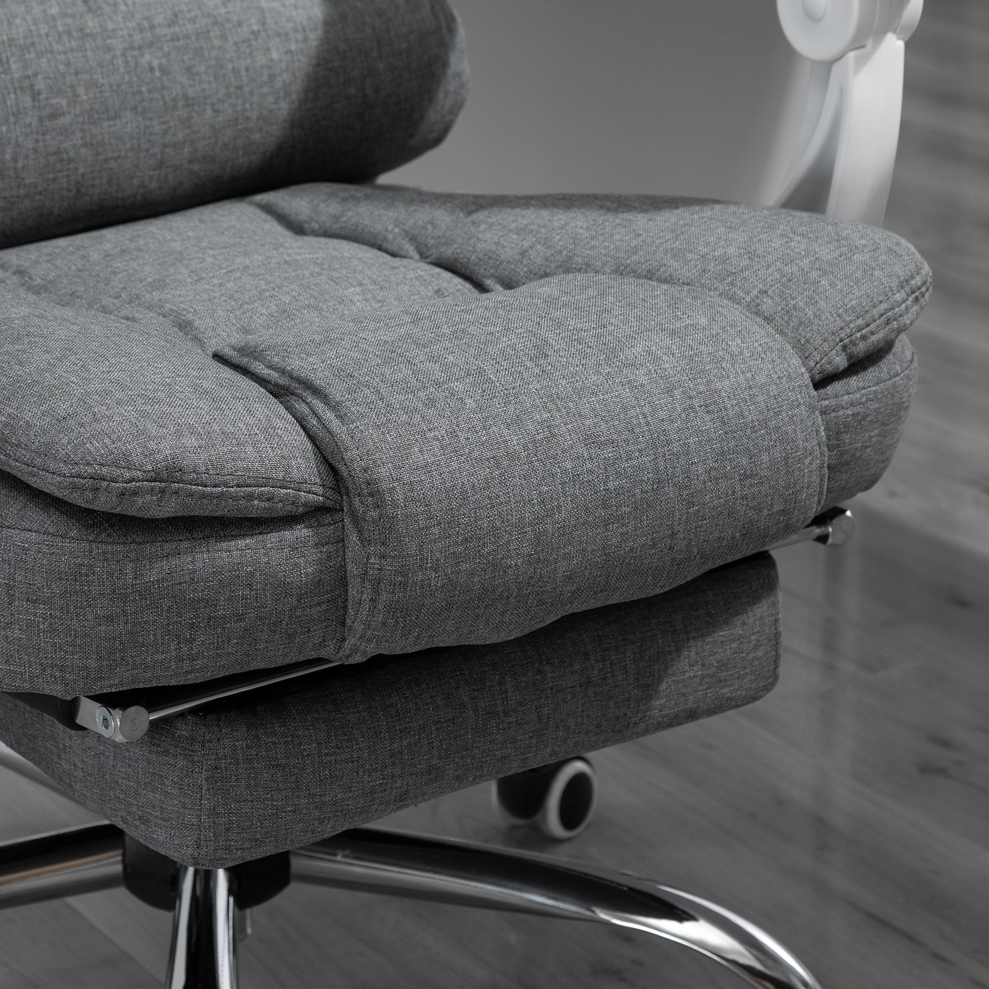 Vinsetto Office Chair, Computer Desk Chair, Linen Fabric Swivel Rolling Task Chair with Large Soft Padded Cushion, 135\'c2\'b0 Reclining Backrest and Retractable Footrest, Grey