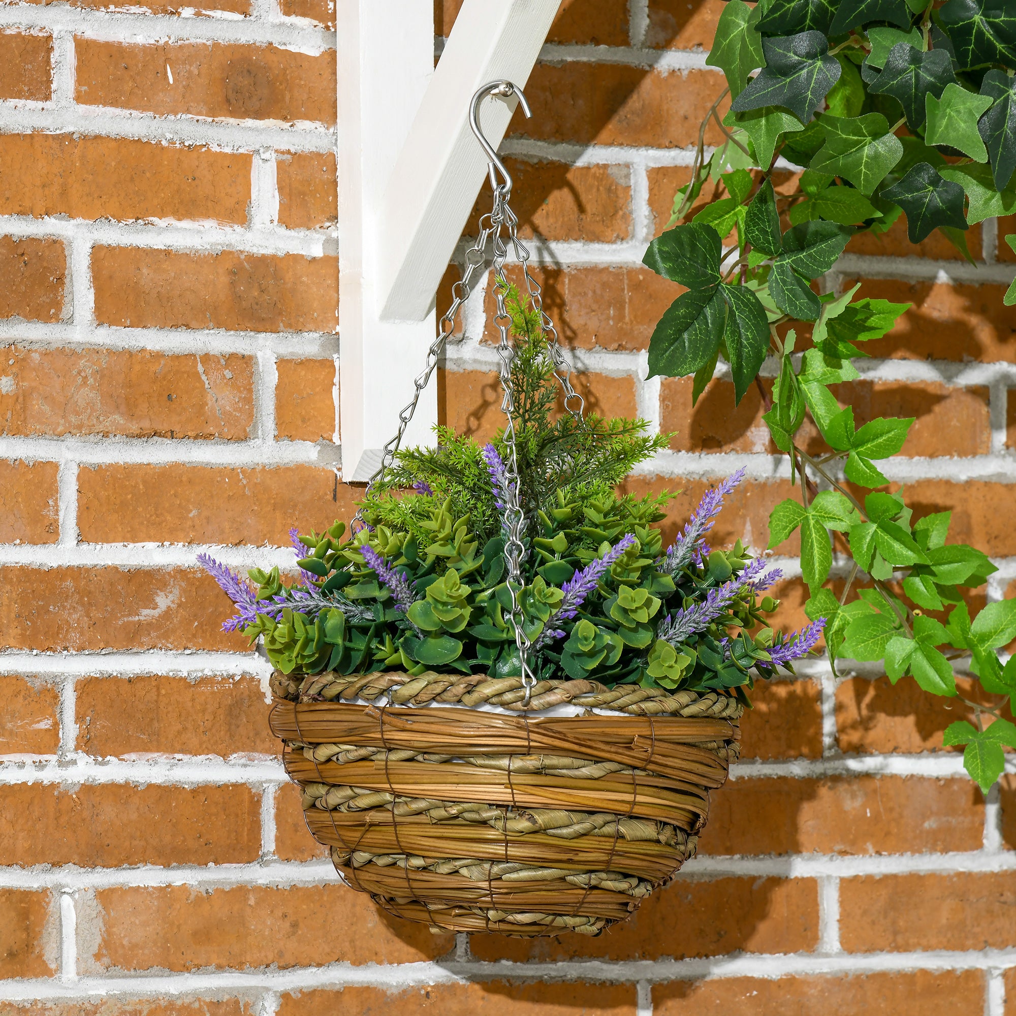Outsunny Set of Two Artificial Hanging Lavender Flower Pots - Purple