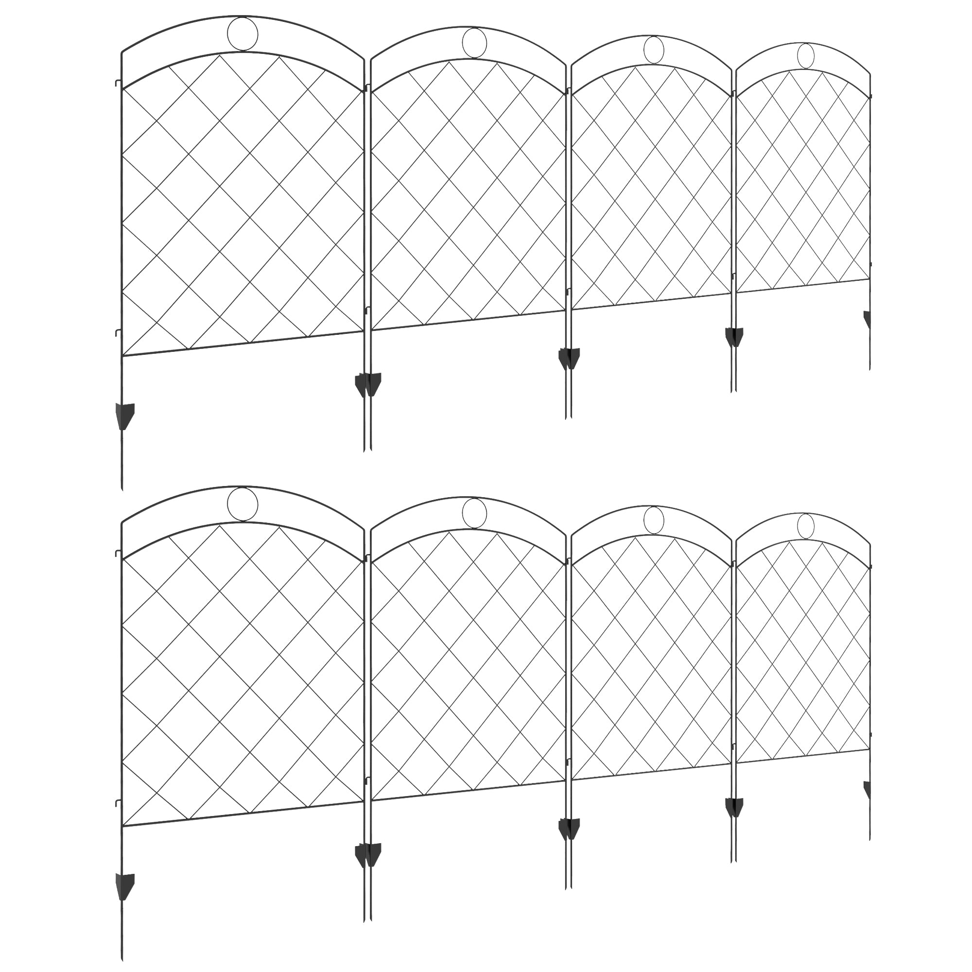 Outsunny Decorative Garden Fencing, 43in x 11.4ft Outdoor Picket Fence Panels, 8PCs Rustproof Steel Wire Landscape Flower Bed Border Edging Animal Barrier, Black
