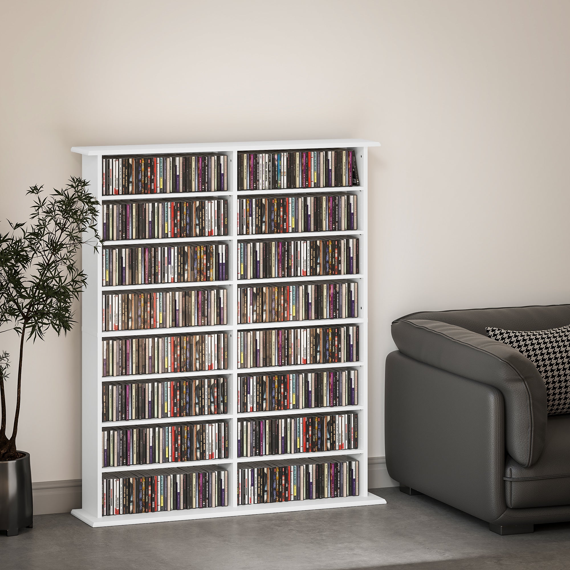 HOMCOM 16-Compartment Media Shelf- White