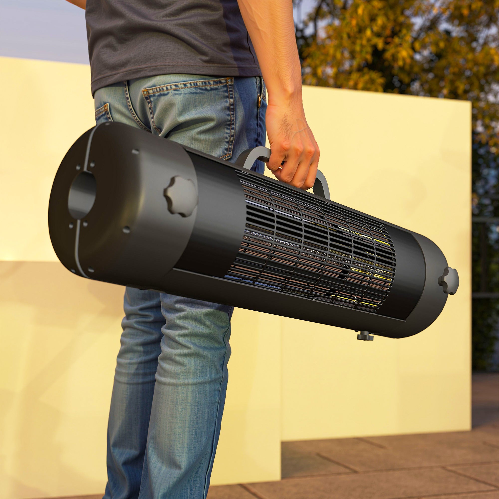 Outsunny Electric Umbrella Parasol Mounted Patio Heater for 25-70 mm Poles, 2000 W Outdoor Garden Heater with 2 Heat Setting, 6 ㎡ Coverage, Tip-Over Protection, Black