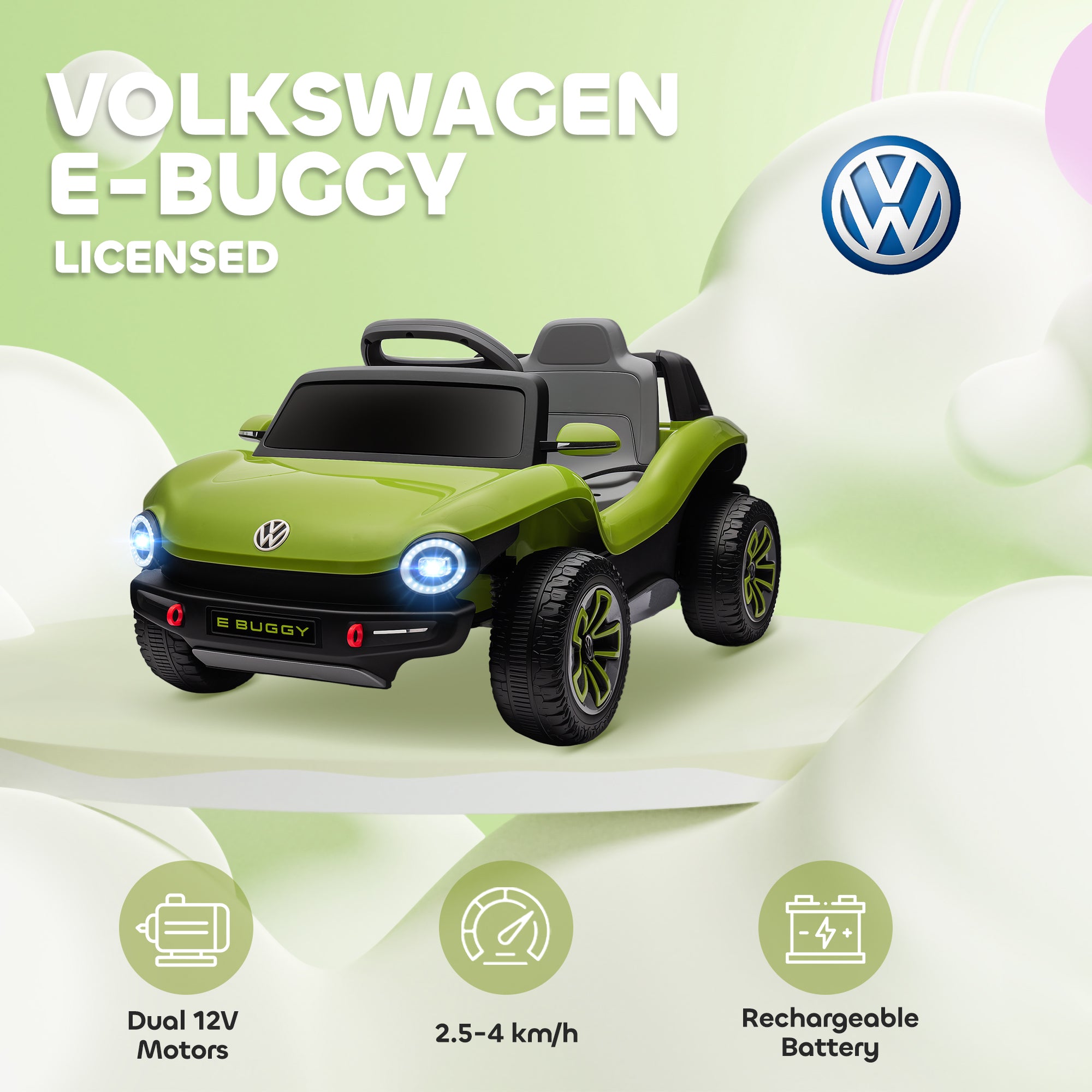 AIYAPLAY Volkswagen Licensed Kids Electric Car with Remote Control for Ages 3-6 Years, Green