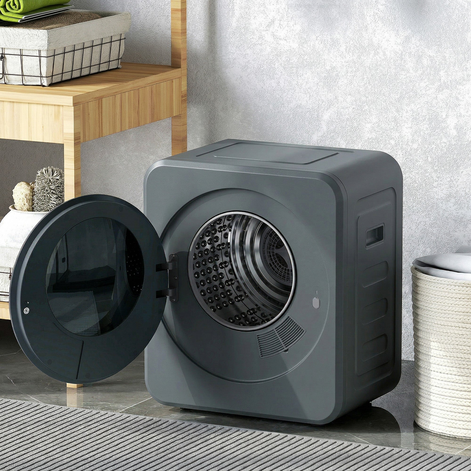 HOMCOM Vented Tumble Dryer, 4kg Front Tumble Dryer with Stainless Steel Tub, 800W Compact Freestanding Grey