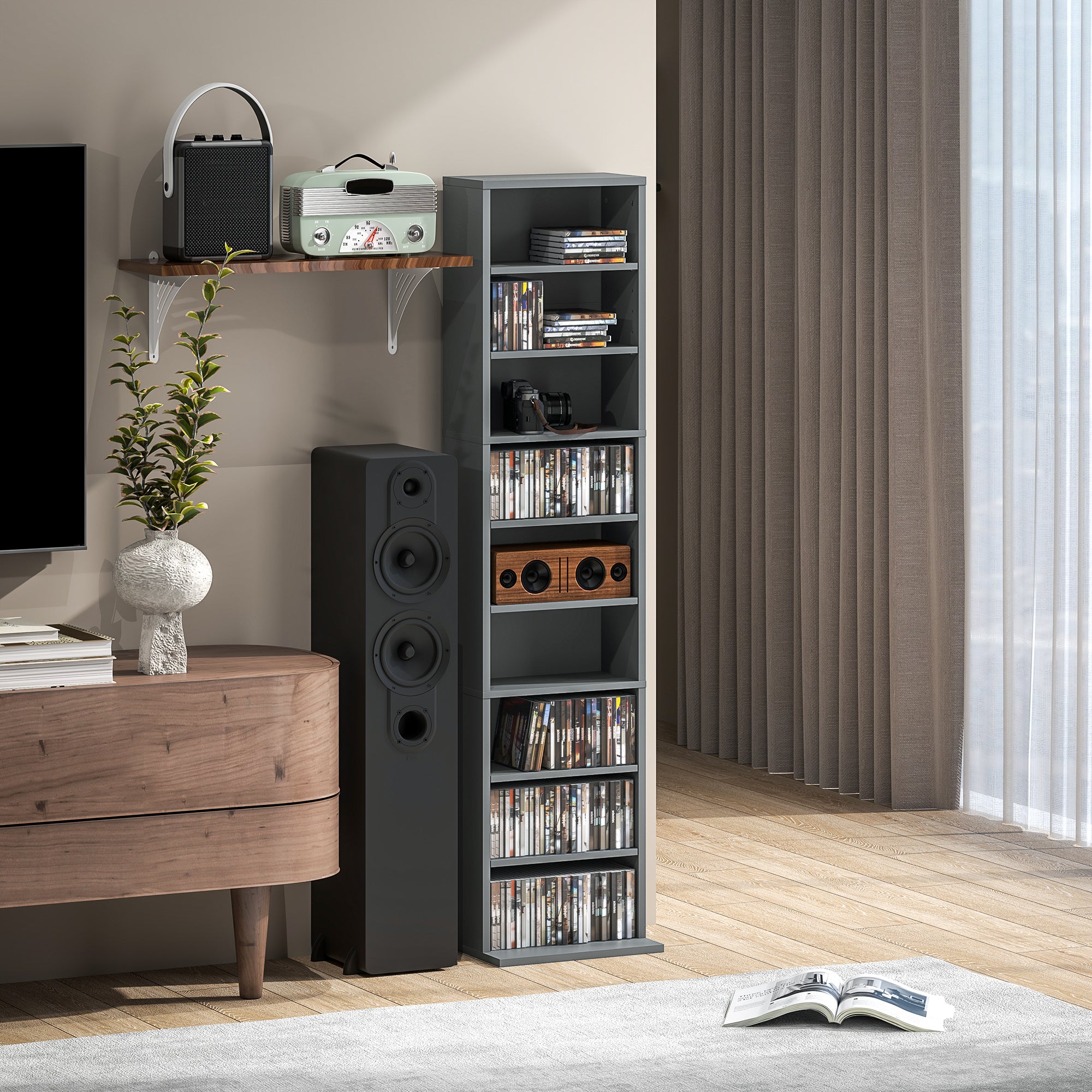 HOMCOM 260 Narrow CD Storage Unit - Grey