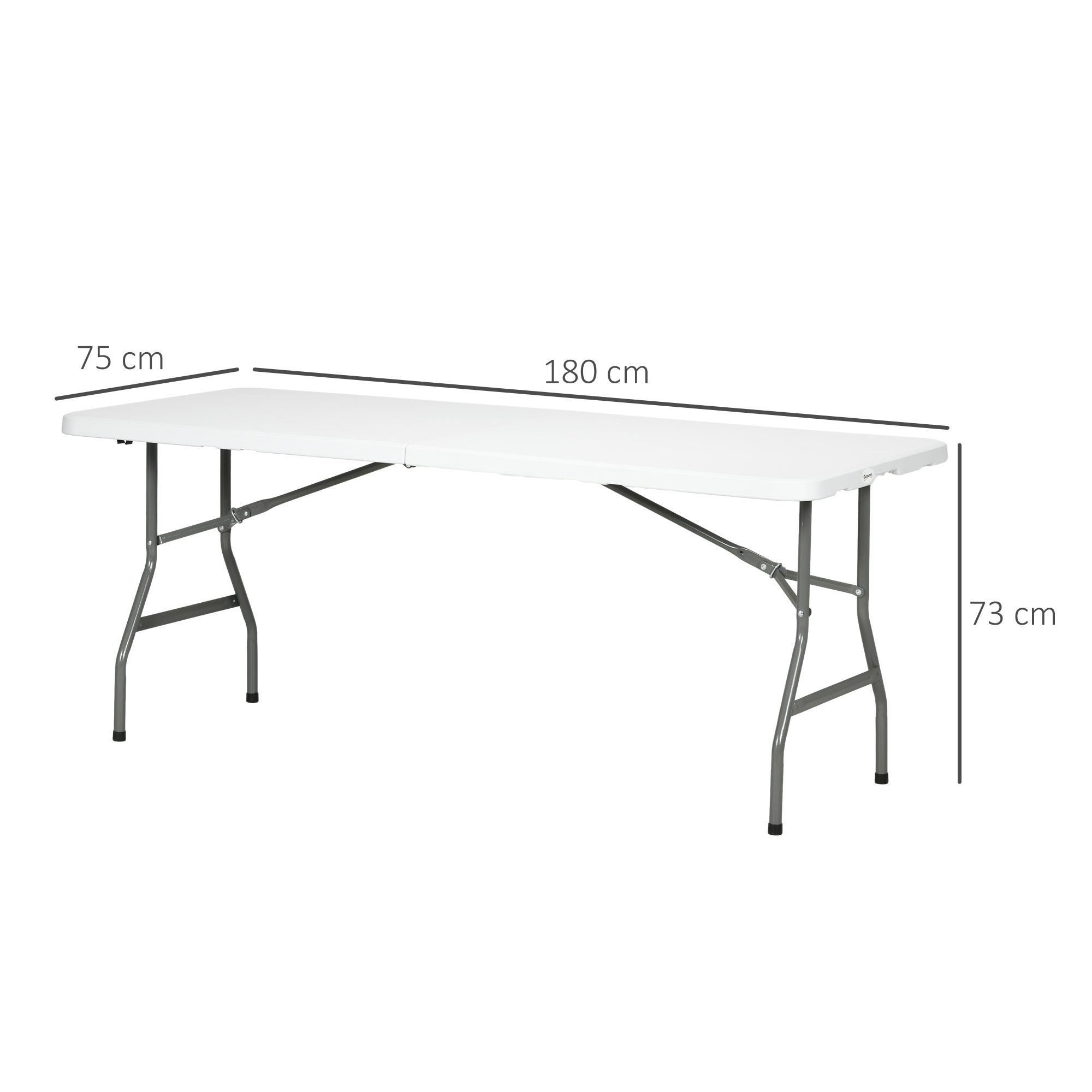 Outsunny 180 x 75cm Folding Garden Table, Outdoor HDPE Picnic Table for 6, Rectangular Patio Table with Metal Frame, White