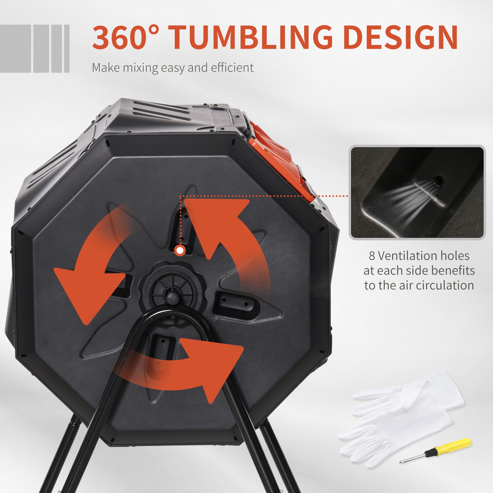 Outsunny 160L 360\'c2\'b0 Rotating Dual Chamber Composter - Orange