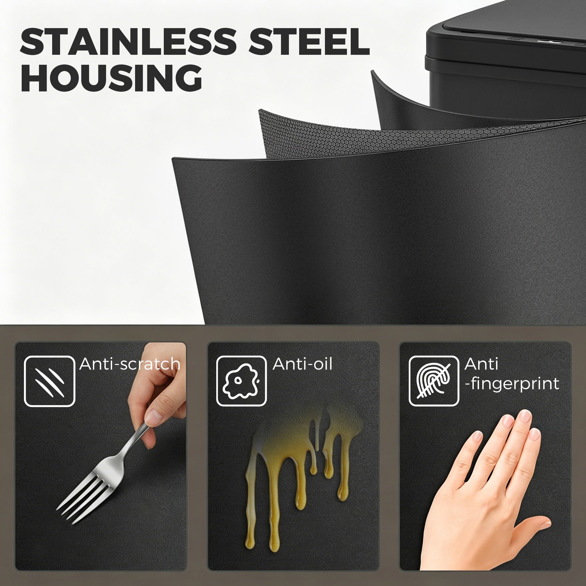 HOMCOM 40L Sensor Bin with Soft-Close Lid, Stainless Steel Automatic Touchless Motion Sensor Kitchen Bin, Black