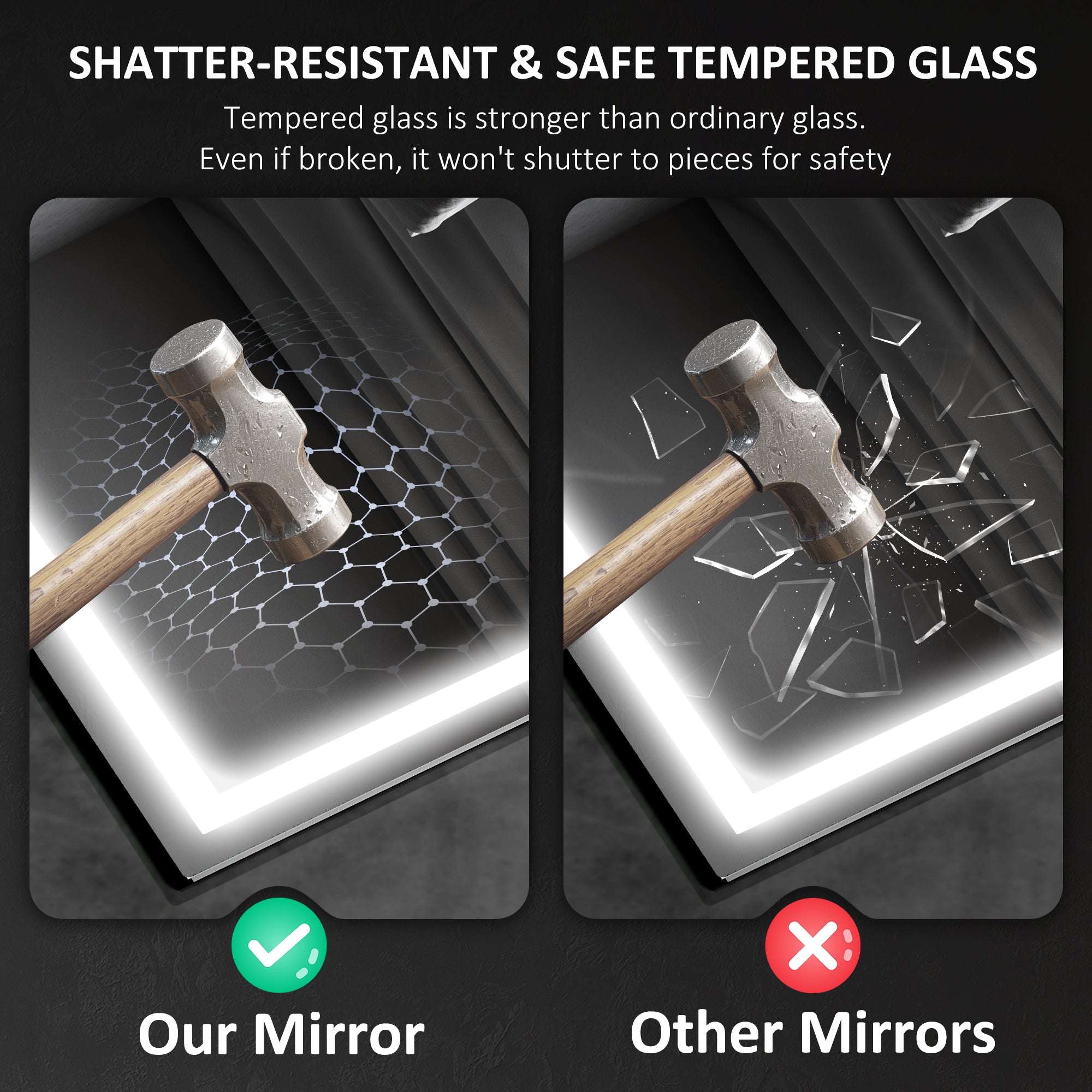 HOMCOM 50 x 70 cm Anti-Fog LED Bathroom Mirror, with Bluetooth and Clock - Silver Tone