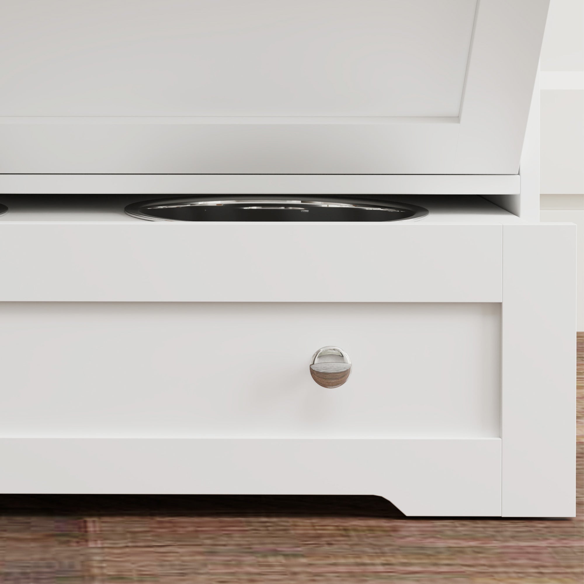 PawHut Dog Feeding Station with 2 Storage Cabinets, 2 Elevated Bowls, Side Hooks, Anti-tip Kit for Water and Feeding Supplies