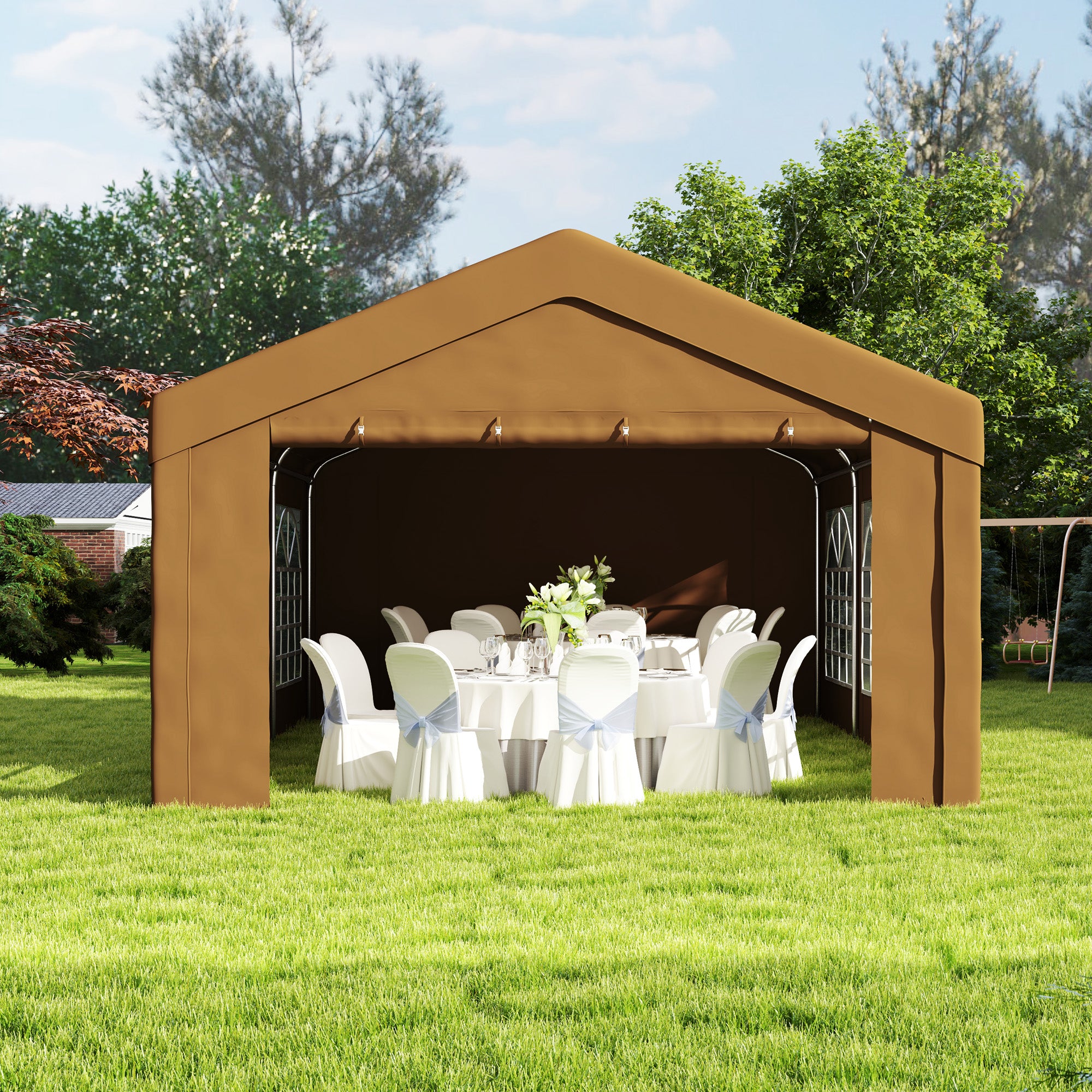 Outsunny 6m x 4m Garden Gazebo, Galvanised Marquee Party Tent with Removable Sides and Windows for Parties, Wedding and Events, Yellow
