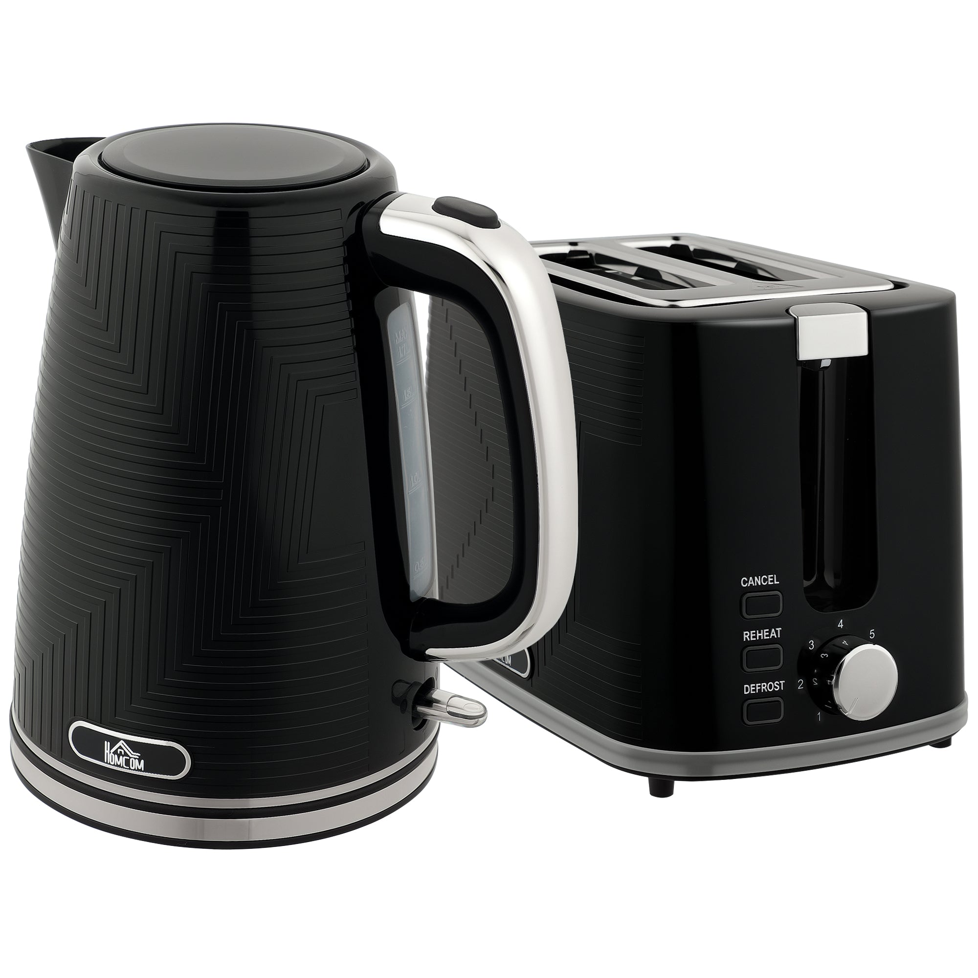 HOMCOM Modern Kettle and Toaster Set - Black
