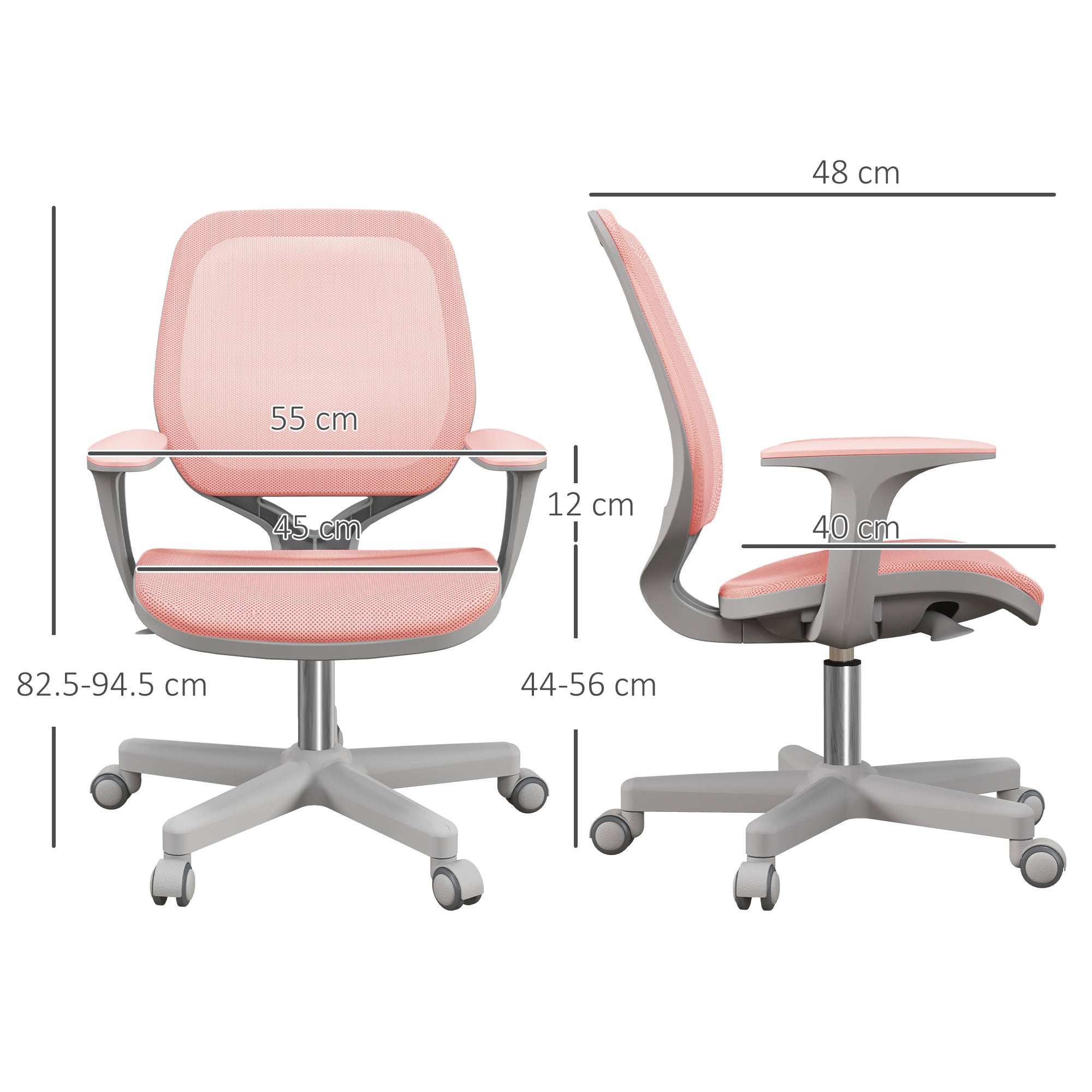 Vinsetto Office Chair, Breathable Mesh Swivel Desk Chair with Adjustable Height and 360° Swivel Security Wheels for Home Office, Study, Pink