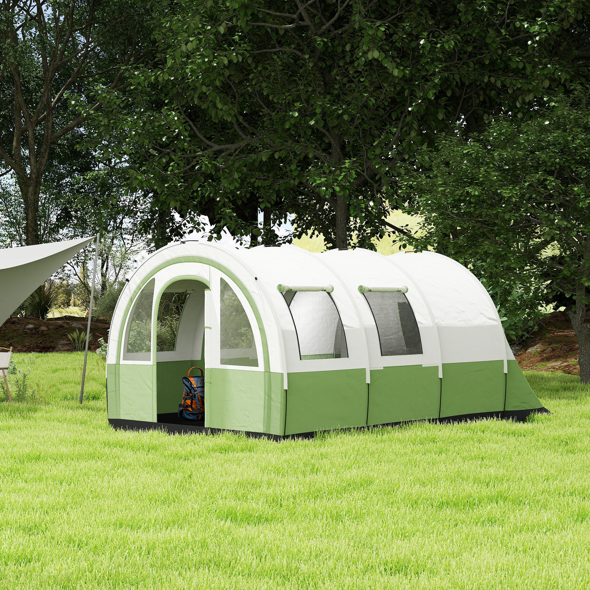 Outsunny 3000mm Waterproof Camping Tent, 5-6 Man Family Tent with Living and Bedroom, Carry Bag Included, Cream and Green