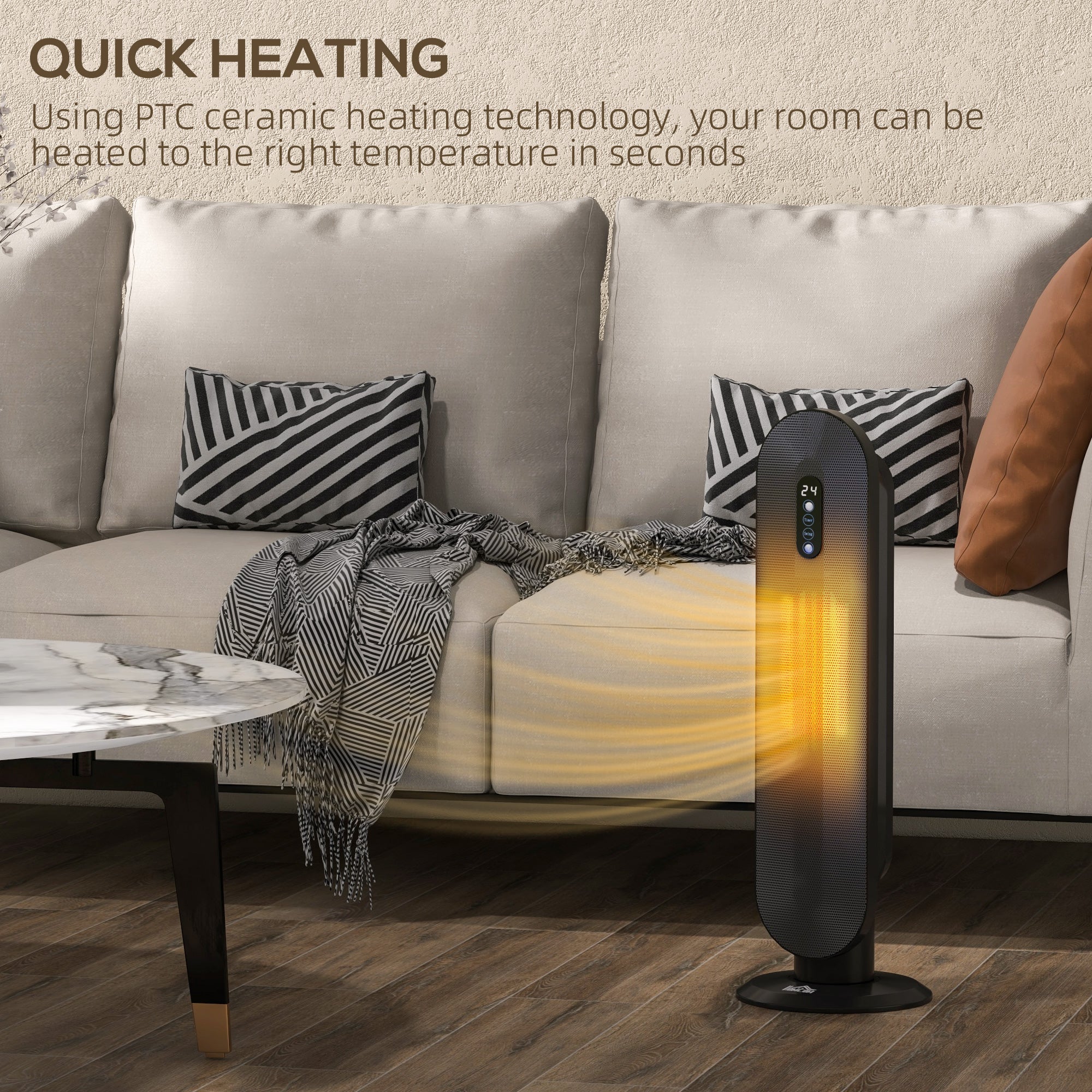 HOMCOM 45\'c2\'b0 Oscillating Ceramic Space Heater, with Remote - Black