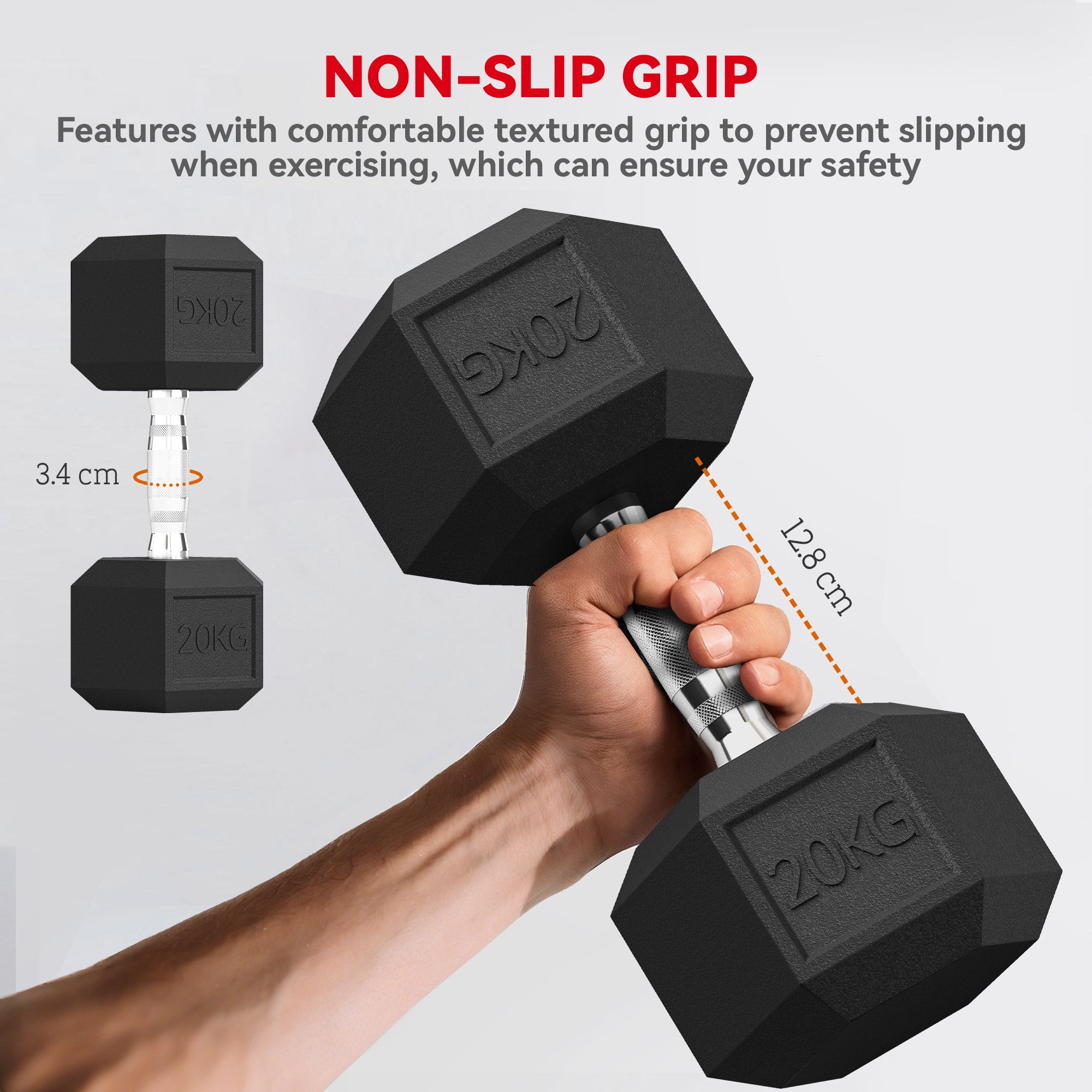 HOMCOM 2x20KG Rubber Hex Dumbbell Portable Hand Weights Dumbbell Home Gym