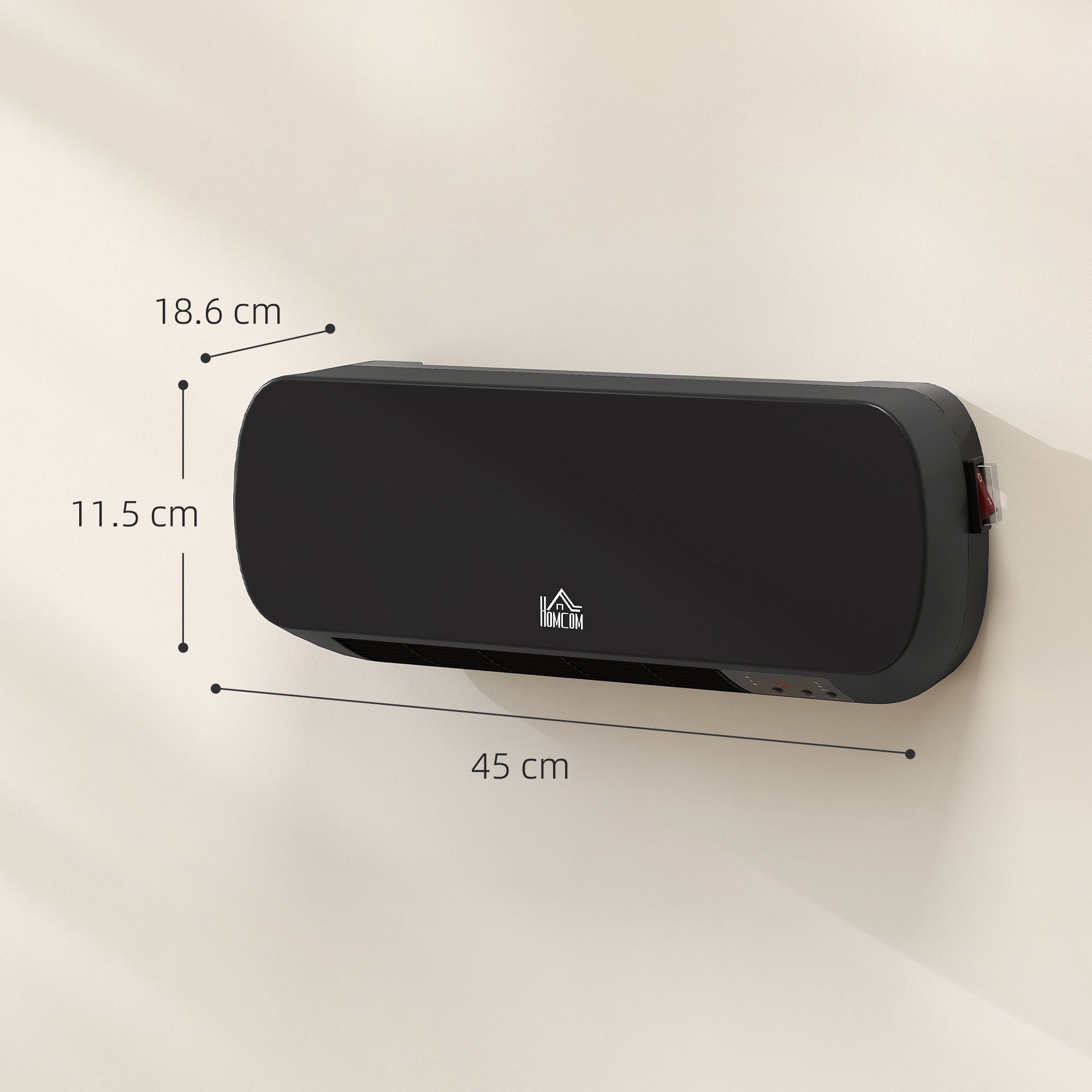 HOMCOM 2000W Wall Mounted Ceramic Space Heater, 10-49°C Temperature, Black