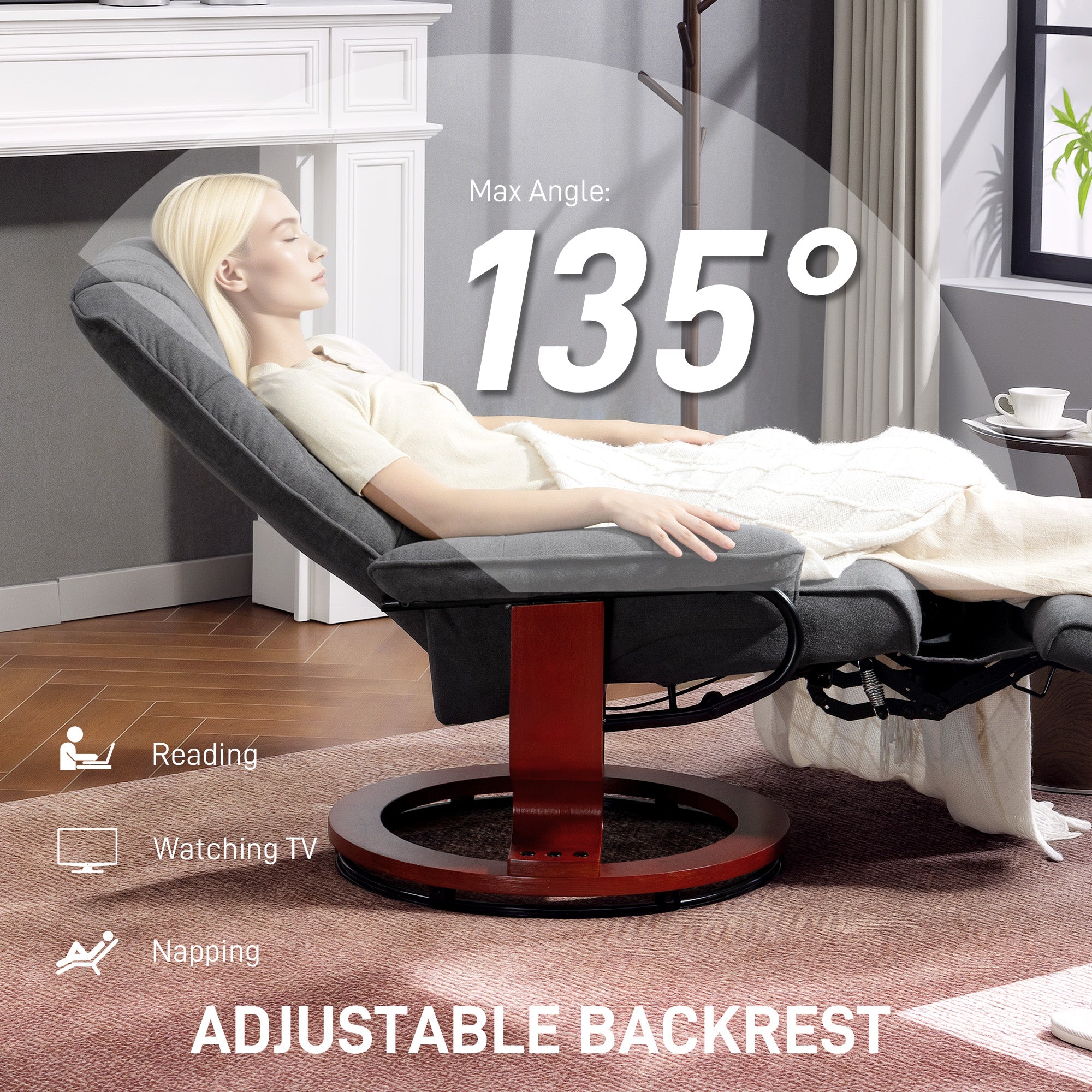 HOMCOM Reclining Swivel Chair, with Footrest - Grey