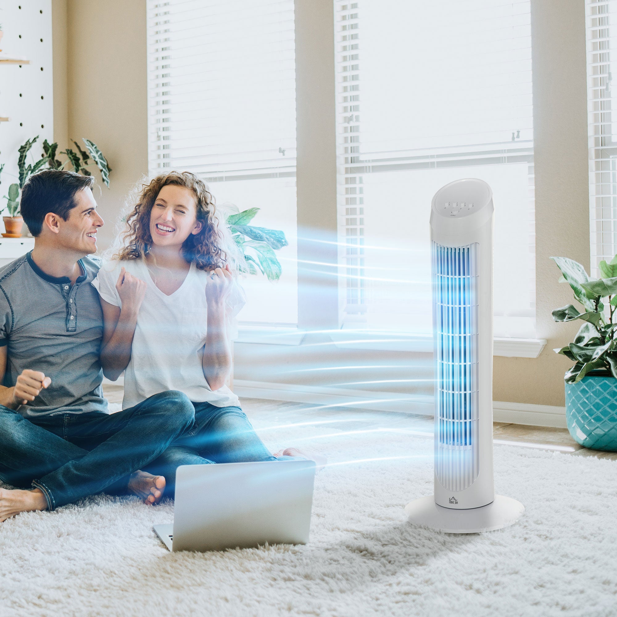 HOMCOM Tower Fan for Bedroom Cooling, 30 Inch Electric 70° Oscillating Fan with 3 Speed Settings, Standing Floor Fan for Home Office Indoor, White