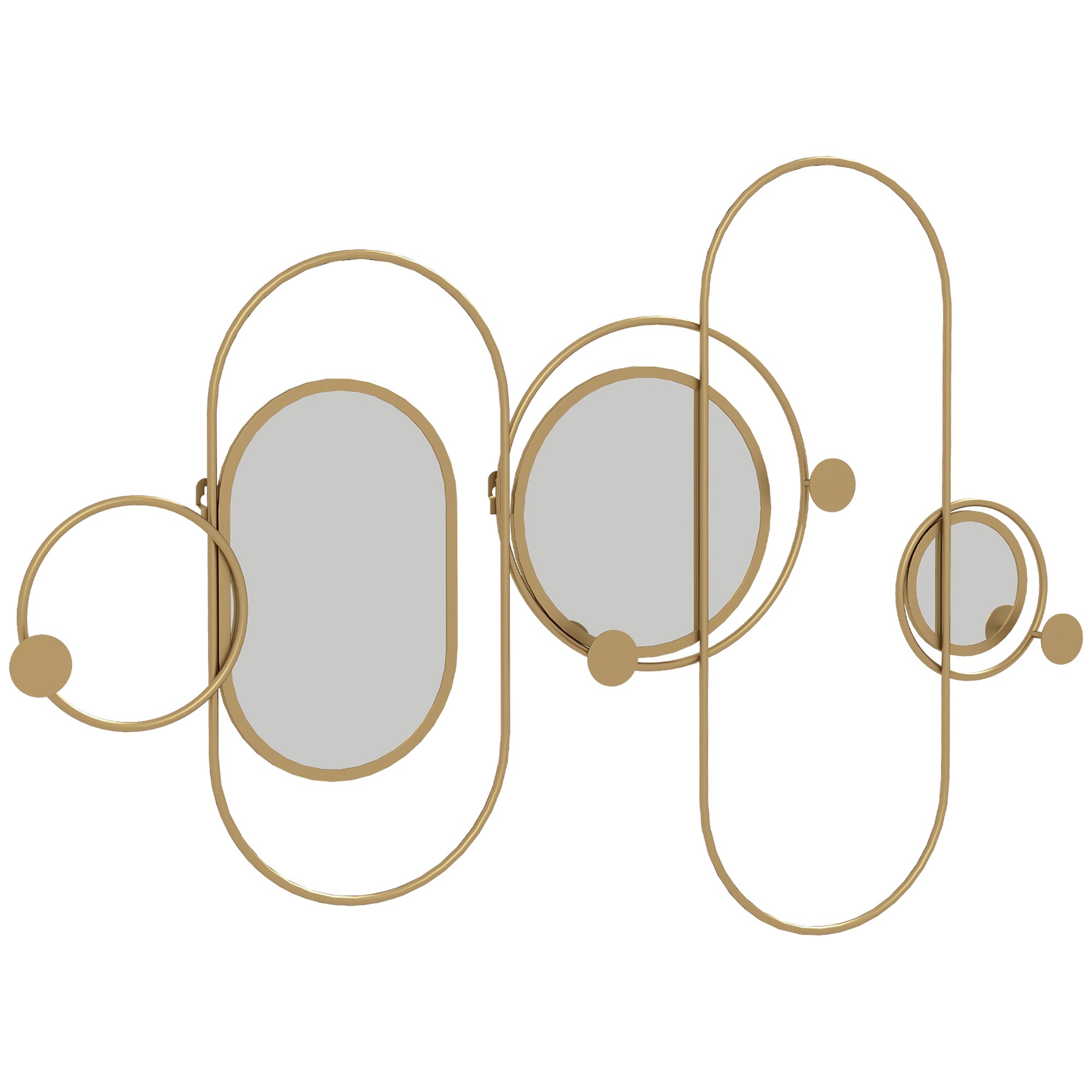 HOMCOM Metal Wall Mirror Decor with Coat Hooks, Modern Decorative Wall Art for Living Room Bedroom, Gold Tone