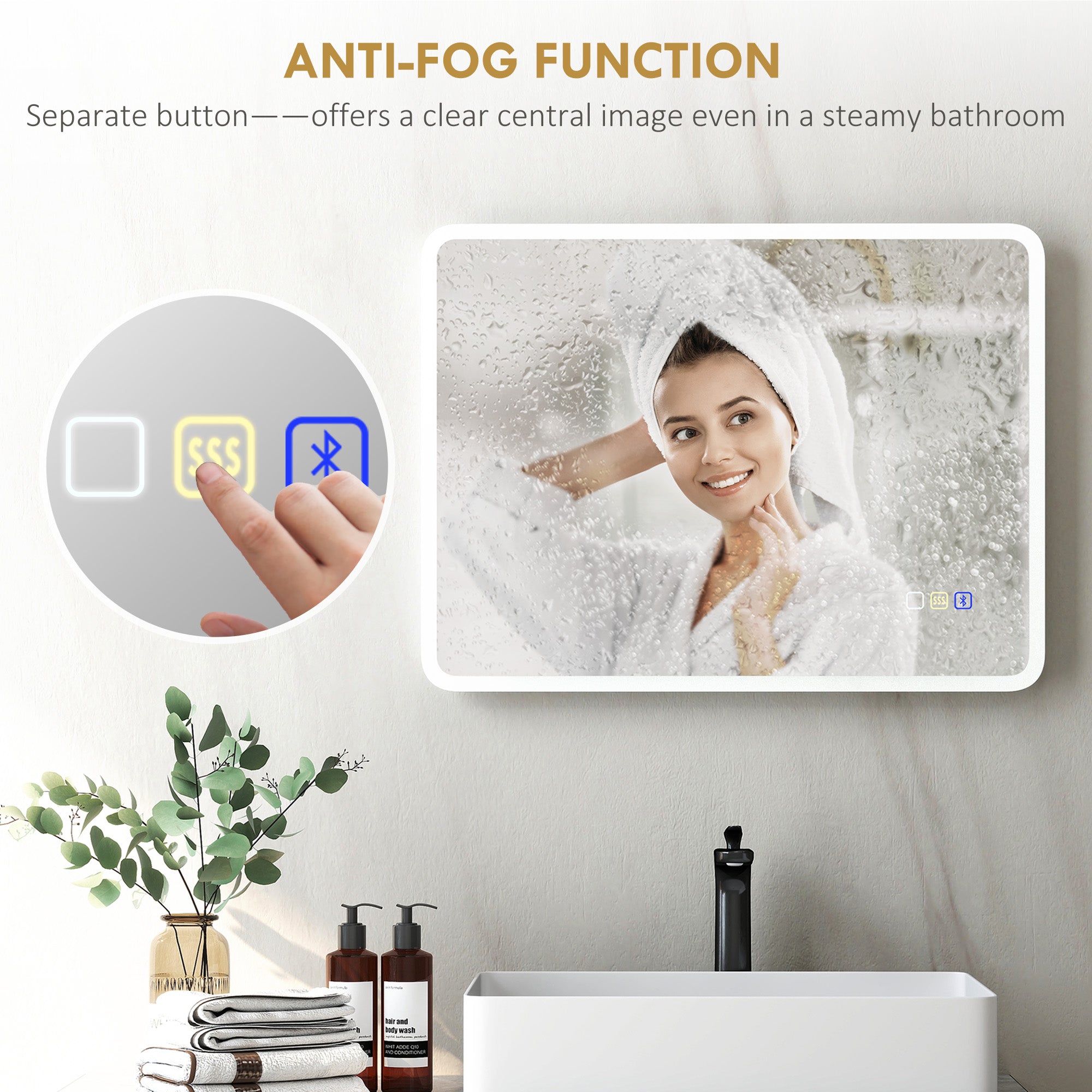 HOMCOM 60 x 80 cm Backlit Illuminated Bathroom Mirror with LED Lights and Bluetooth - Silver Tone