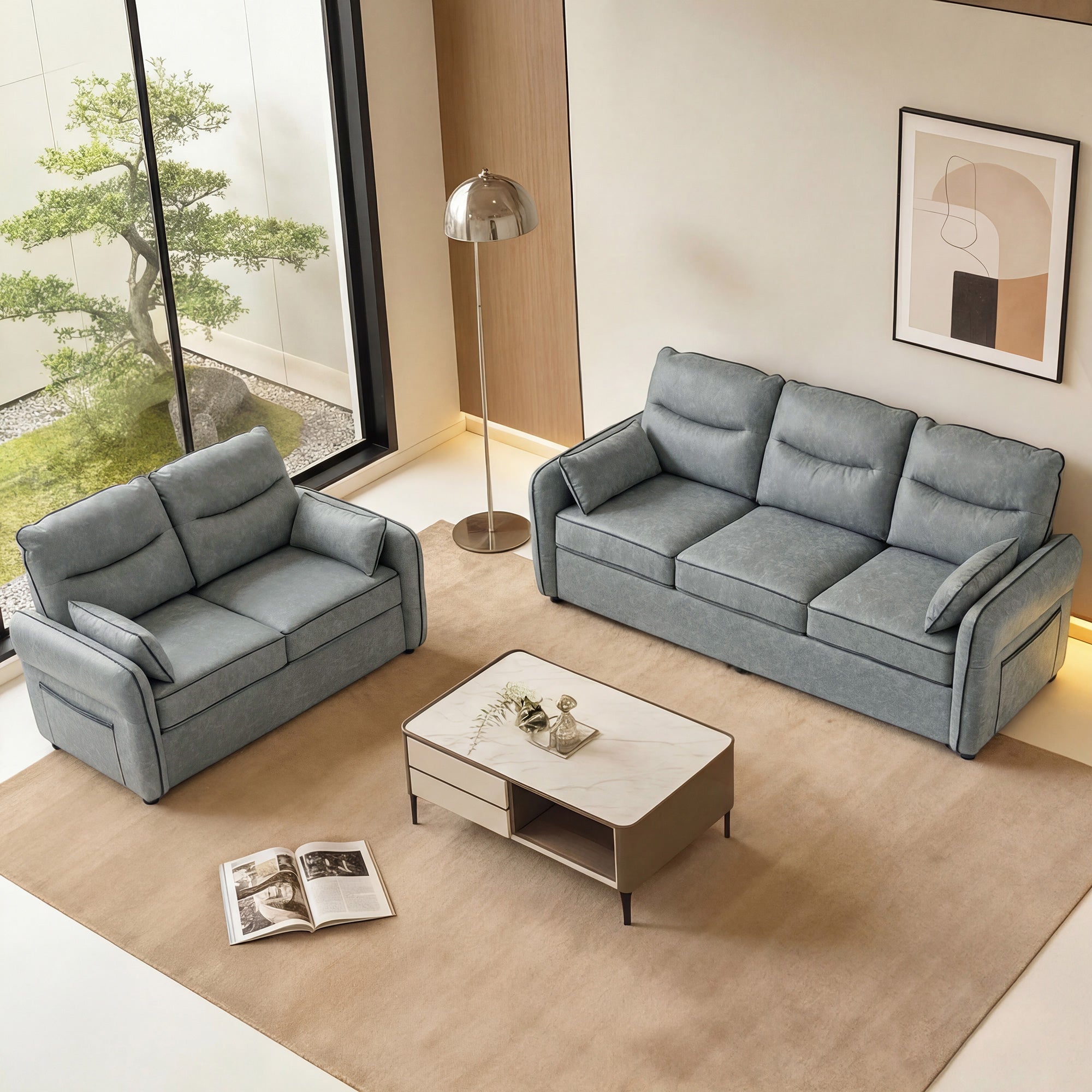 HOMCOM Accent Chair, Faux Leather Armchair - Grey