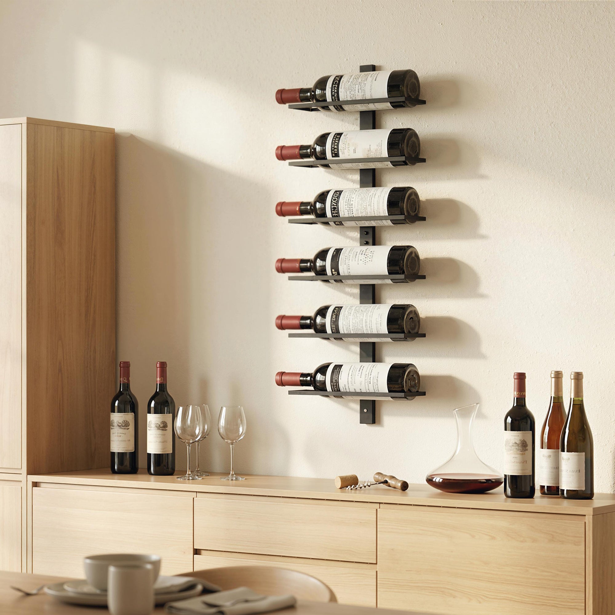 HOMCOM Wall Mounted Wine Rack, 6 Tier Metal Wine Display Rack, Storage Holder for Kitchen, Black