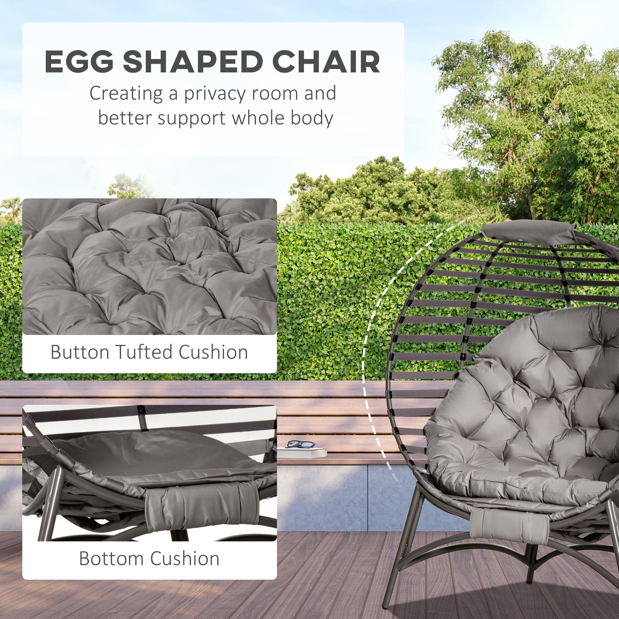 Outsunny Egg Chair with Cushion & Side Pocket - Brown