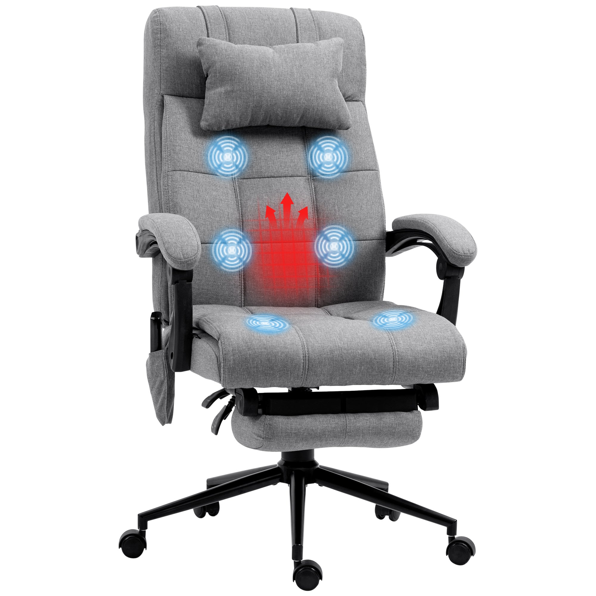 Vinsetto Office Chair, 6 Point Massage Desk Chair, Computer Chair with Footrest & Head Pillow, 360\'c2\'b0 Swivel Recliner Chair for Home Office, Grey