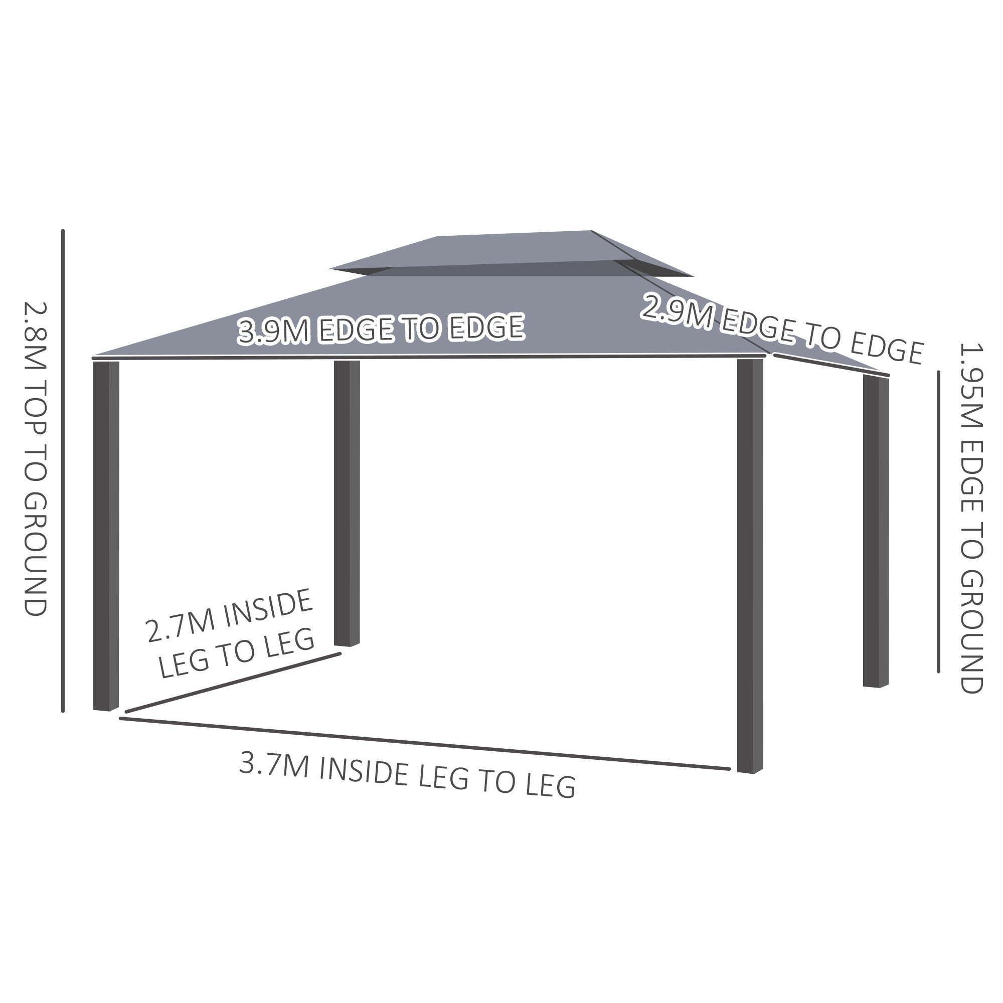 Outsunny 3 x 4m Aluminium Garden\'c2\'a0Gazebo, Marquee Canopy Shelter Pavilion Party Tent with Nets and Curtains for Garden and Deck, Grey