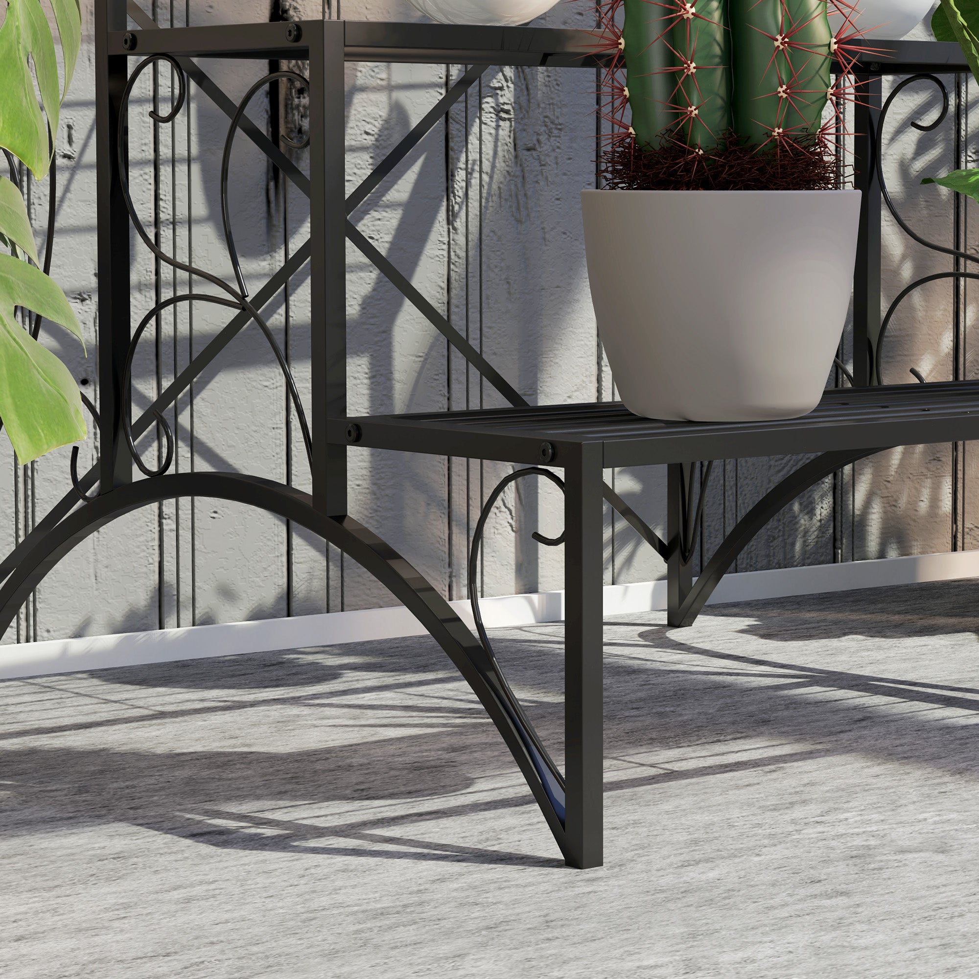 Outsunny Three-Tier Decorative Metal Plant Stand - Black