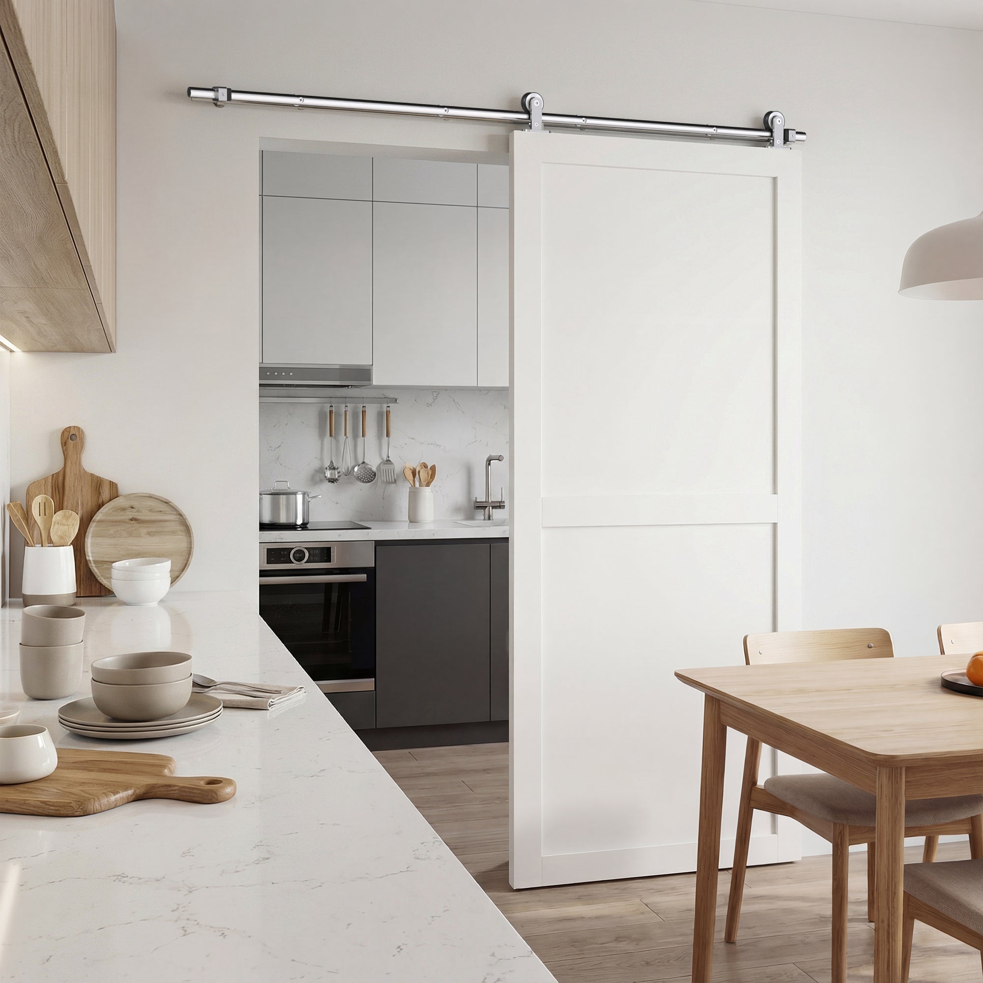 HOMCOM Sliding Door Hardware Kit Smooth Quiet 304 Stainless Steel for 200cm Track Sliver Tone