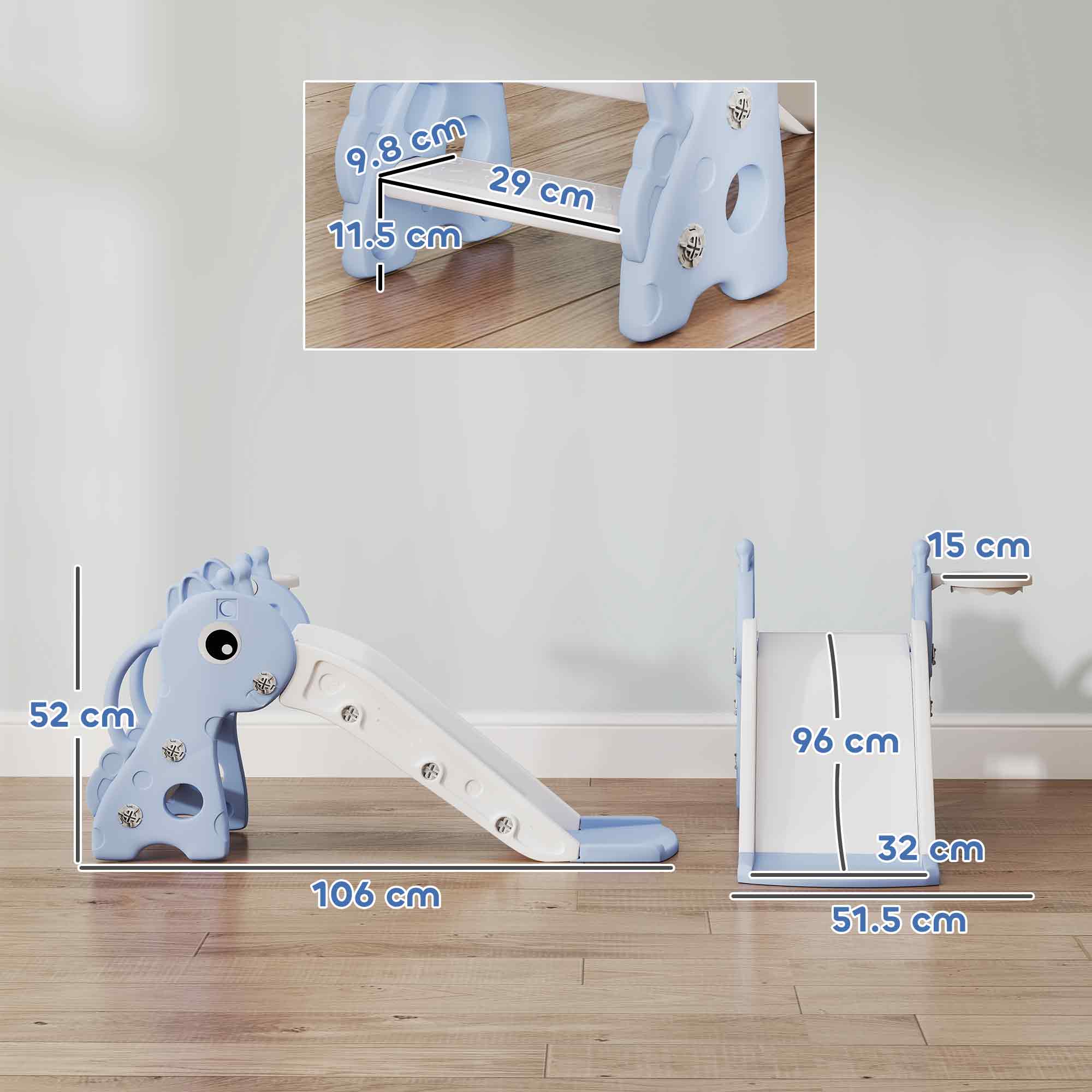 AIYAPLAY 3 in 1 Kids Slide with Climber, Basketball Hoop and Ball, Giraffe Shape Climber Slide for Indoor Kids Age 1-3, Blue