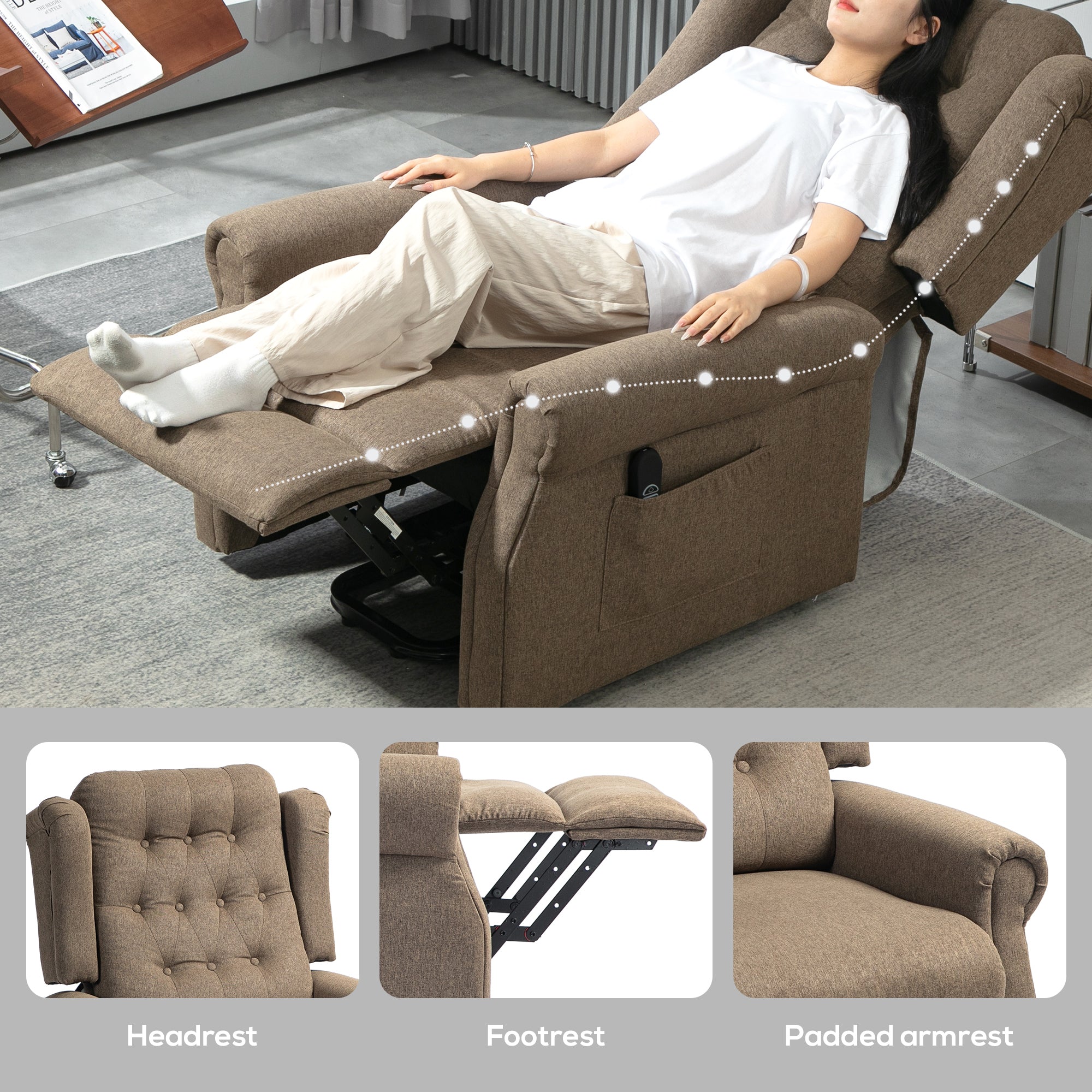 HOMCOM 45\'c2\'b0 Lifting Riser and Recliner Armchair - Dark Brown