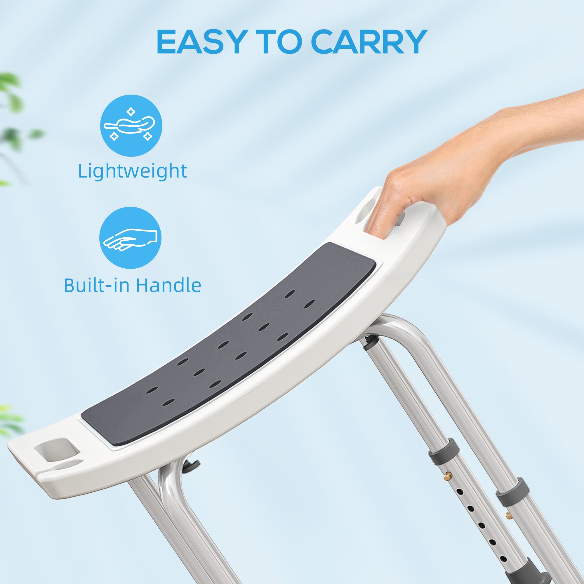 HOMCOM 6-Level Height Adjustable Aluminium Bath Room Stool Chair Shower Non-Slip Design w/ Padded Seat Drainage Holes Foot Pad, Grey