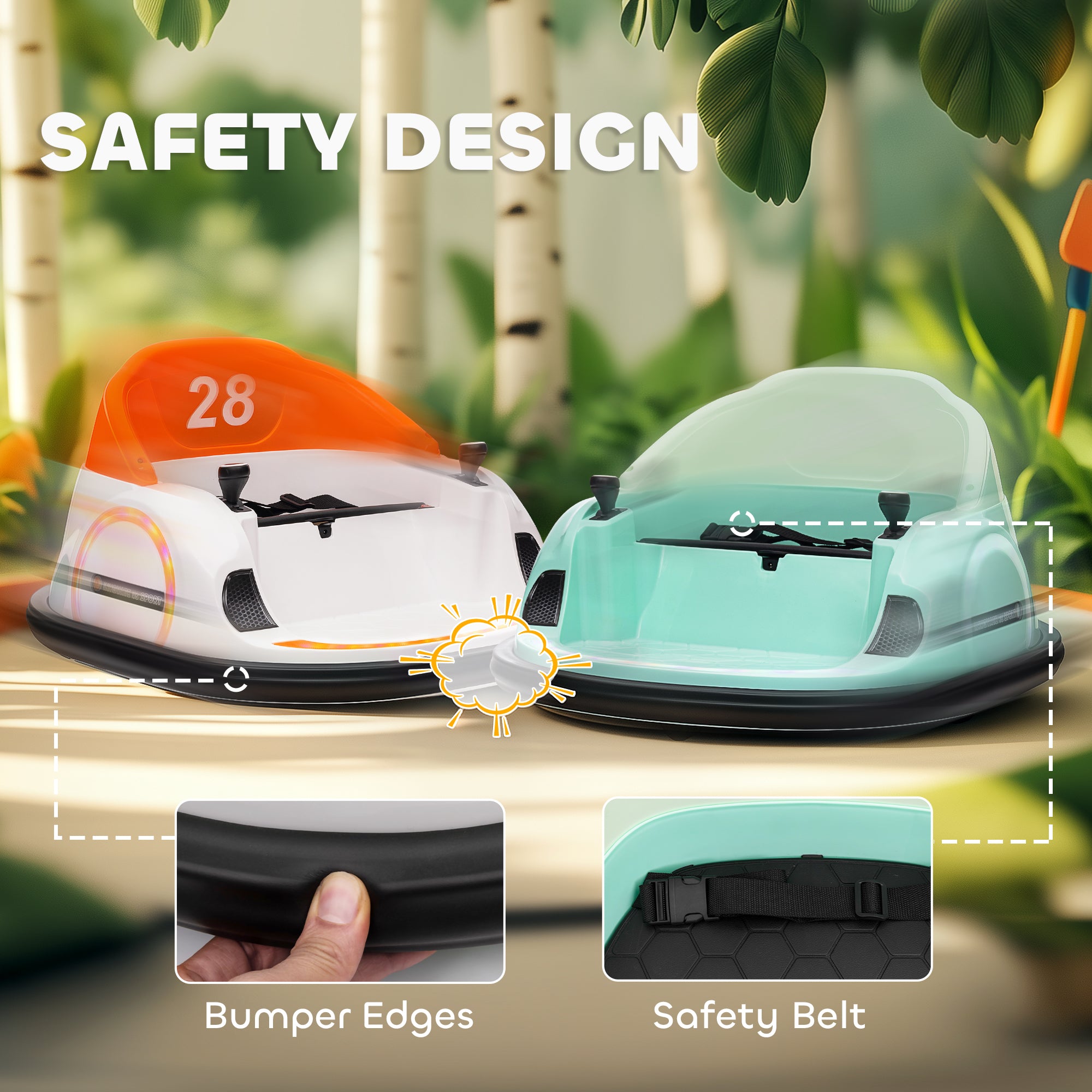 AIYAPLAY 360\'c2\'b0 Rotation Kids Bumper Car, 12V Waltz Car with Remote Control, Dual Joystick, Music, Lights, Green