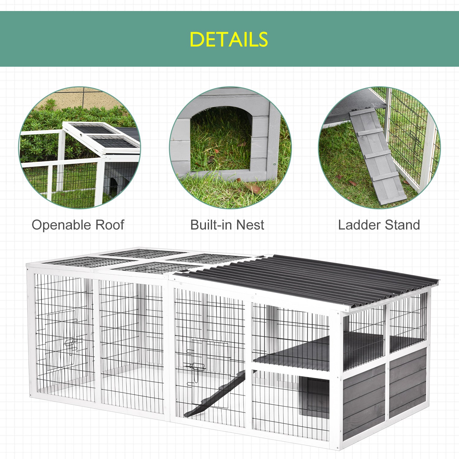 PawHut Guinea Pigs Hutches Wooden Small Rabbits Hutches Pet Run Cover Indoor Outdoor, Grey