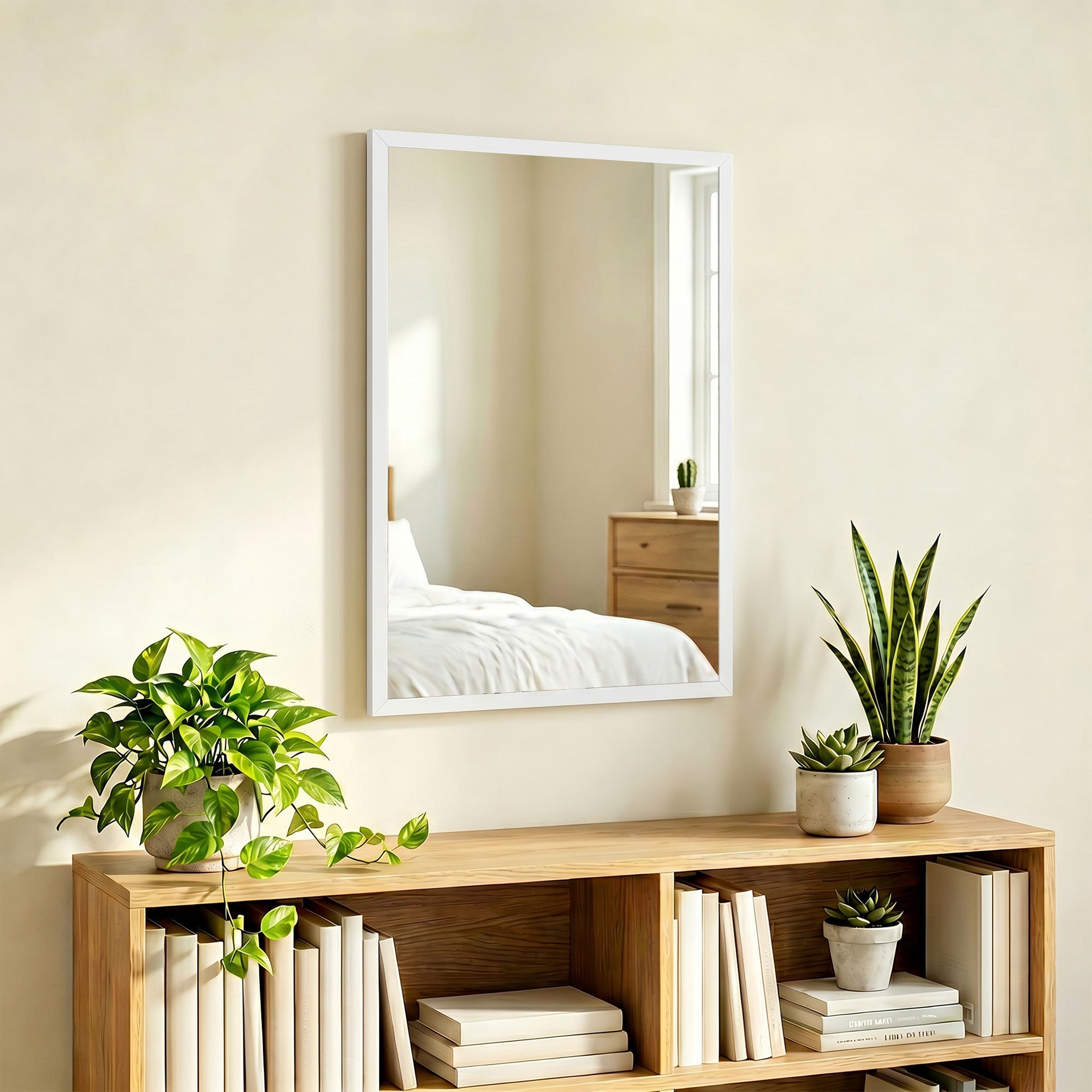 HOMCOM Wall-Mounted Bathroom Mirror, 70 x 50 cm Wall Mirror for Living Room, Bedroom, Hallway, White