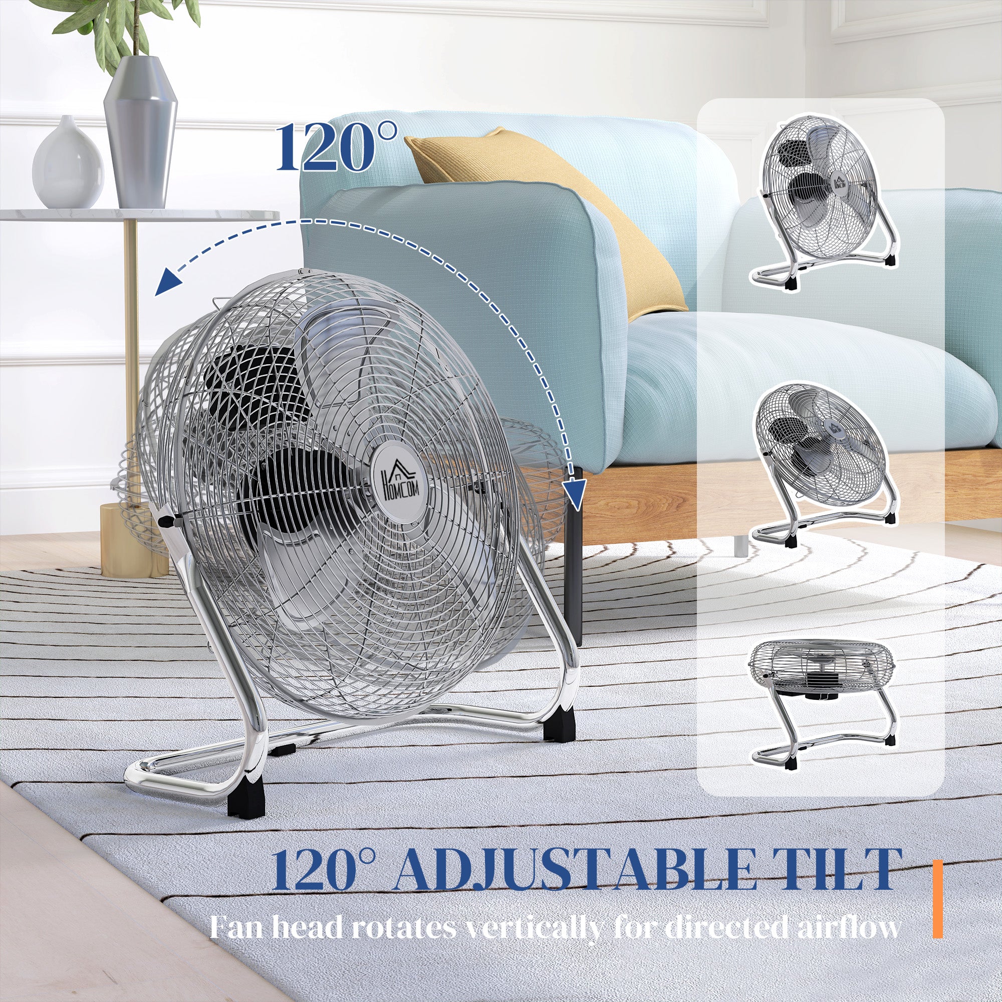 HOMCOM Metal Desk Fan with 3 Speeds & 120° Adjustable Tilt - Silver