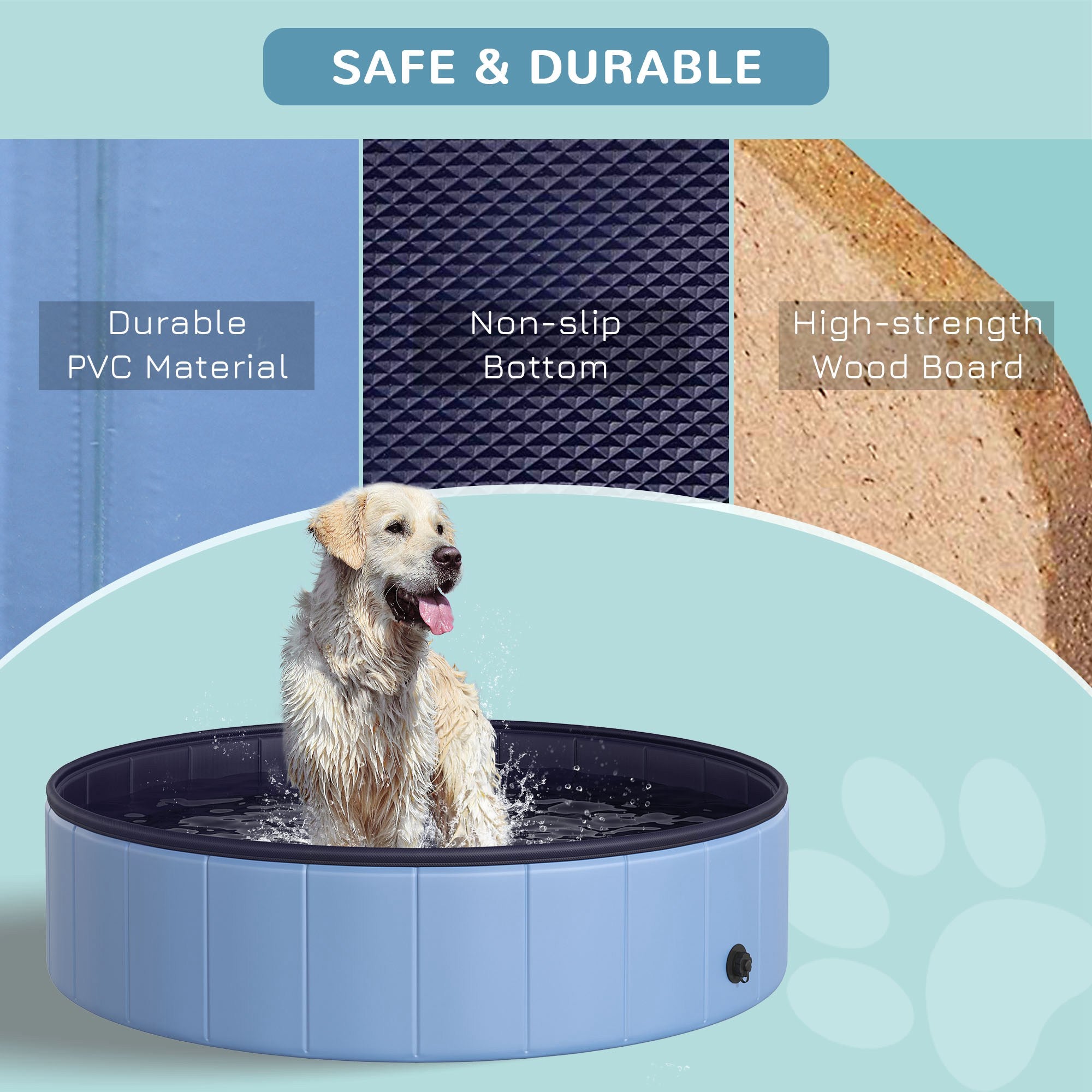 PawHut Foldable Dog Paddling Pool Pet Cat Swimming Pool Indoor/Outdoor Collapsible Summer Bathing Tub Shower Tub Puppy Washer (Φ120 × 30H cm, Blue)