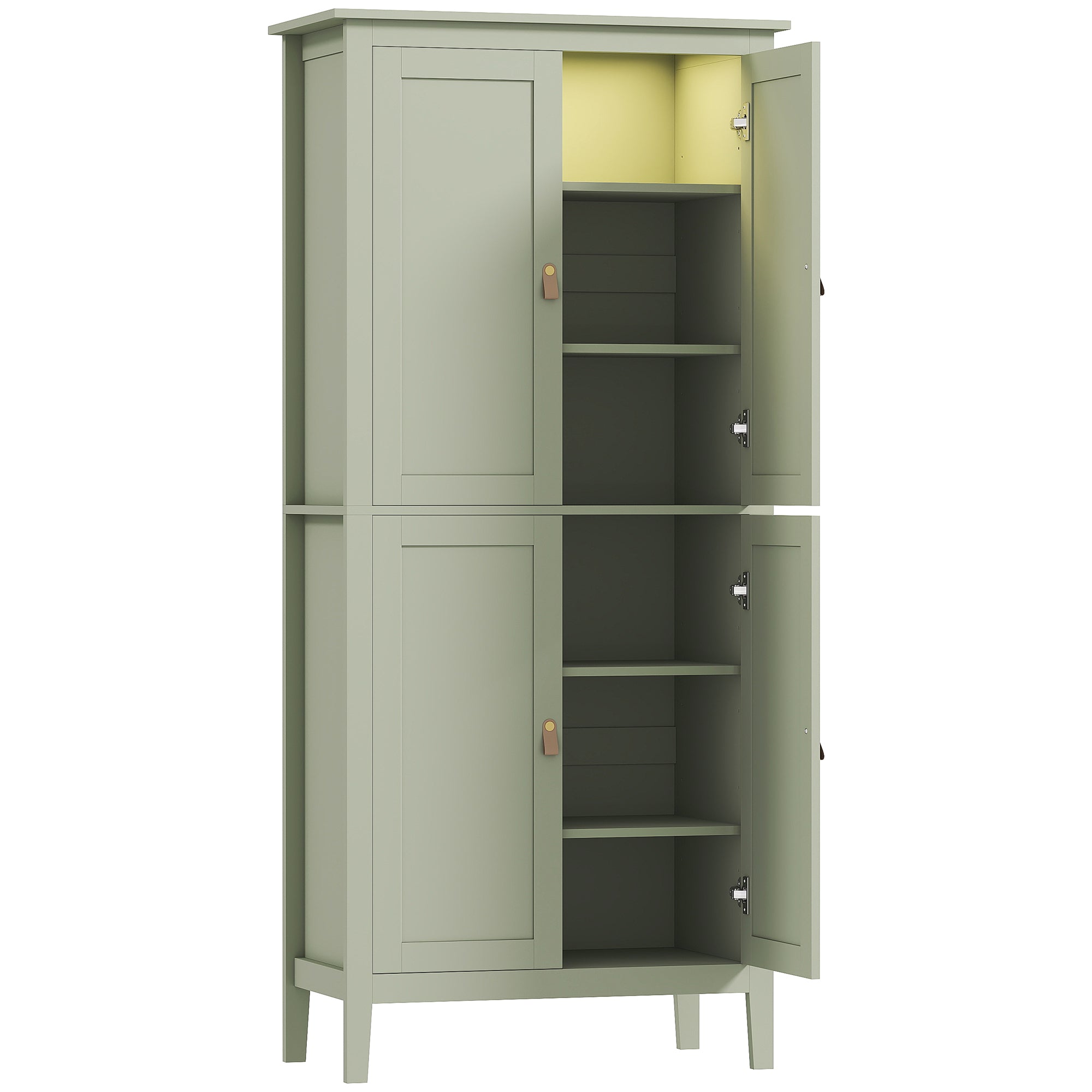 HOMCOM Tall Pantry Cupboard with Motion Sensor LED Light - Green