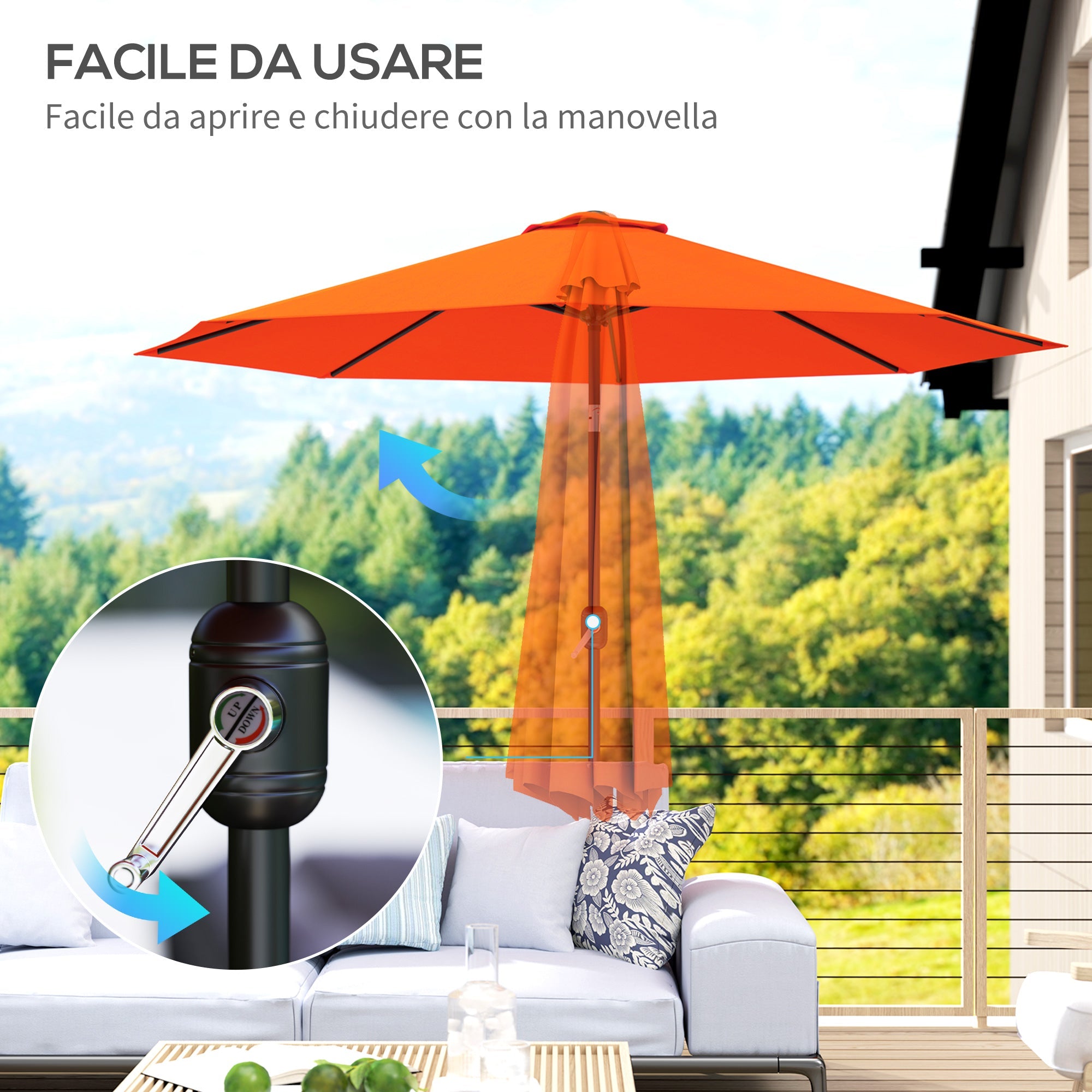 Outsunny 3(m) Garden Parasol Umbrellas, Outdoor Sun Shade with 8 Ribs, Tilt and Crank Handle for Balcony, Bench, Garden, Orange