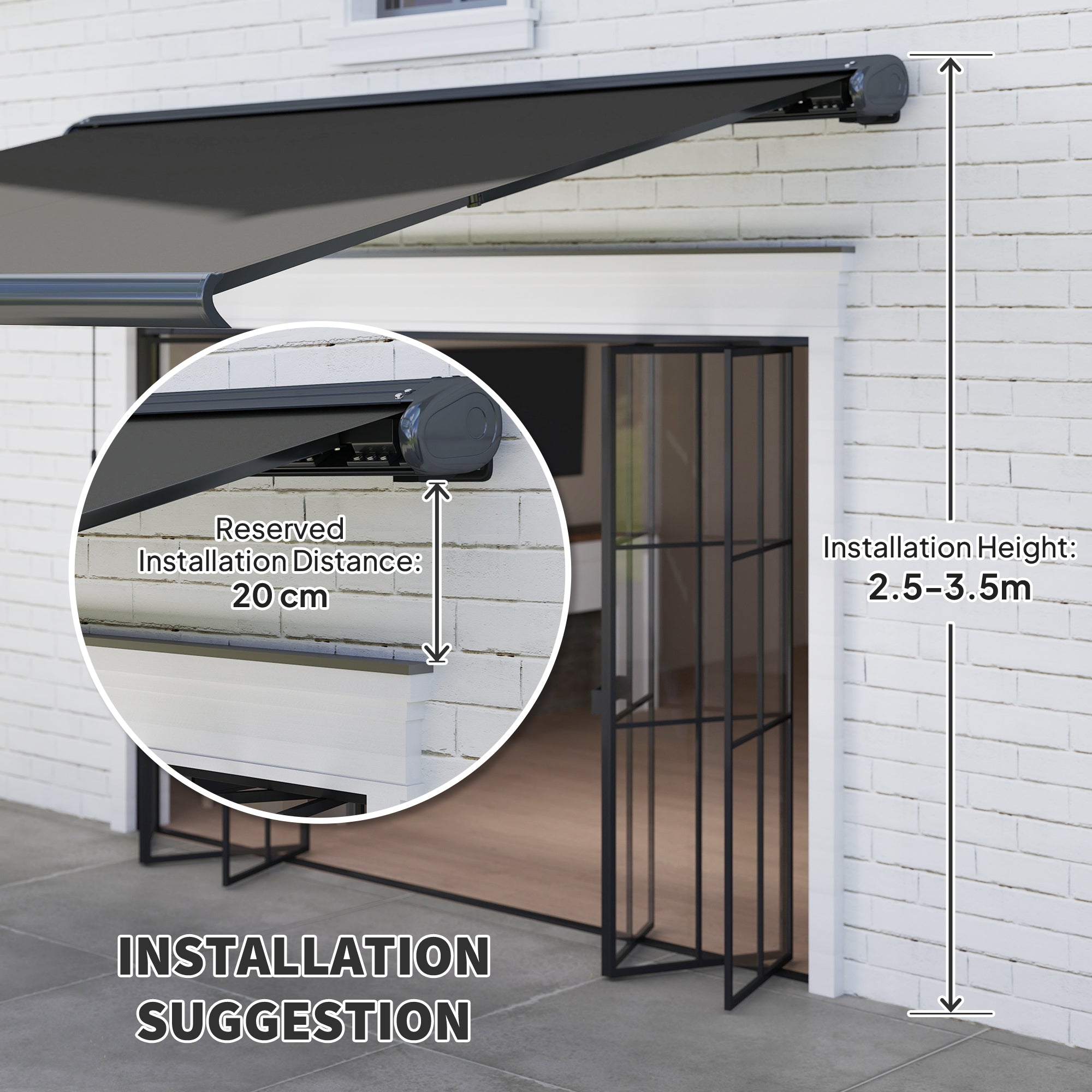 Outsunny 4 x 3(m) Full Cassette Electric Awning with Remote Controller, Aluminium Frame DIY Retractable Garden Awning, UPF50+ Sun Shade Canopy for Deck Door Window, Dark Grey